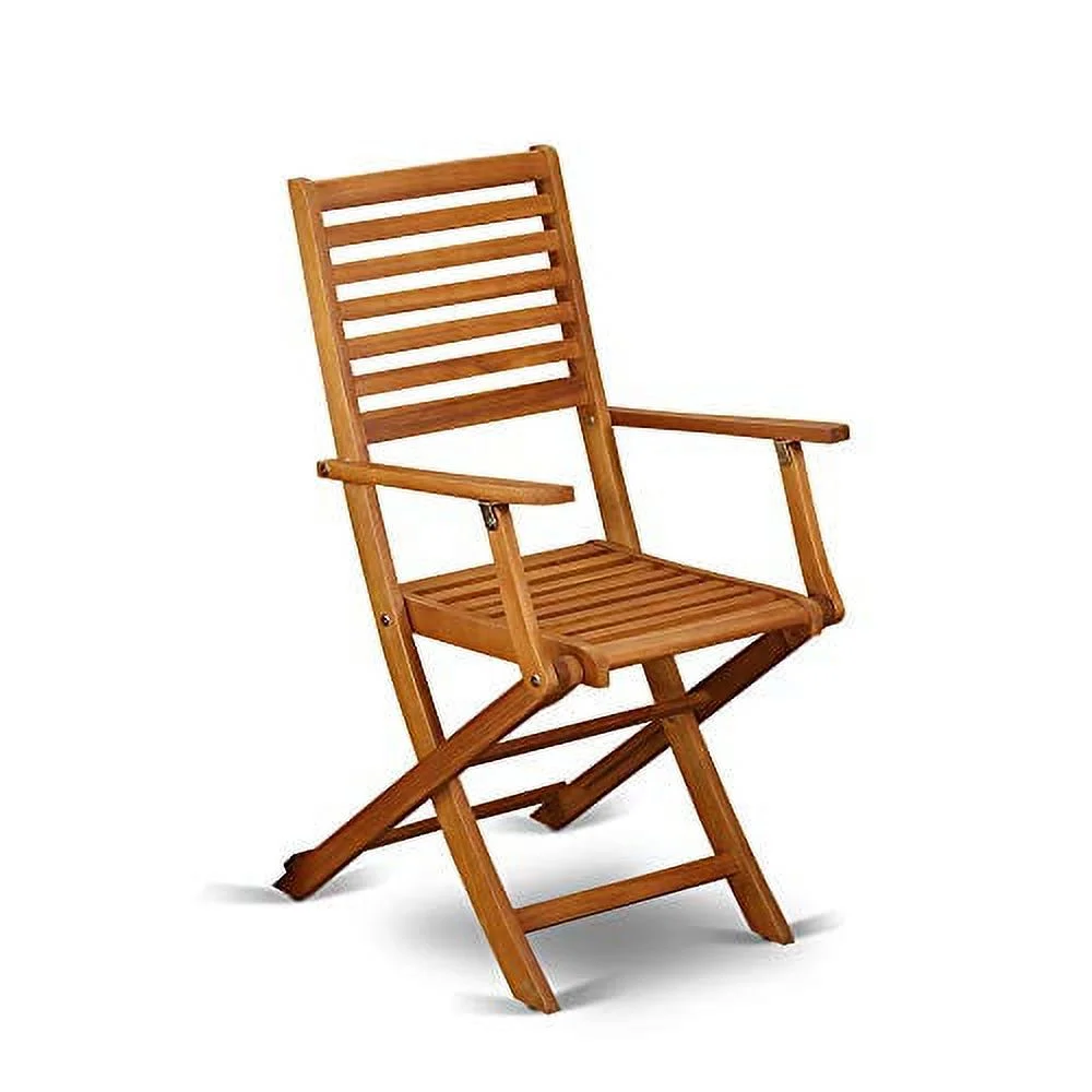 East West Furniture BBSCANA Beasley Folding Patio Dining Chairs with Arm Rest-Acacia Wood, Set of 2, Natural Oil