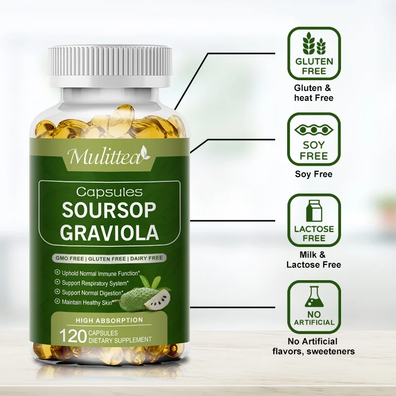 Soursop Graviola Leaves - 1000mg 240 Caspules - Non-GMO, Gluten Free - Herbal Supplement