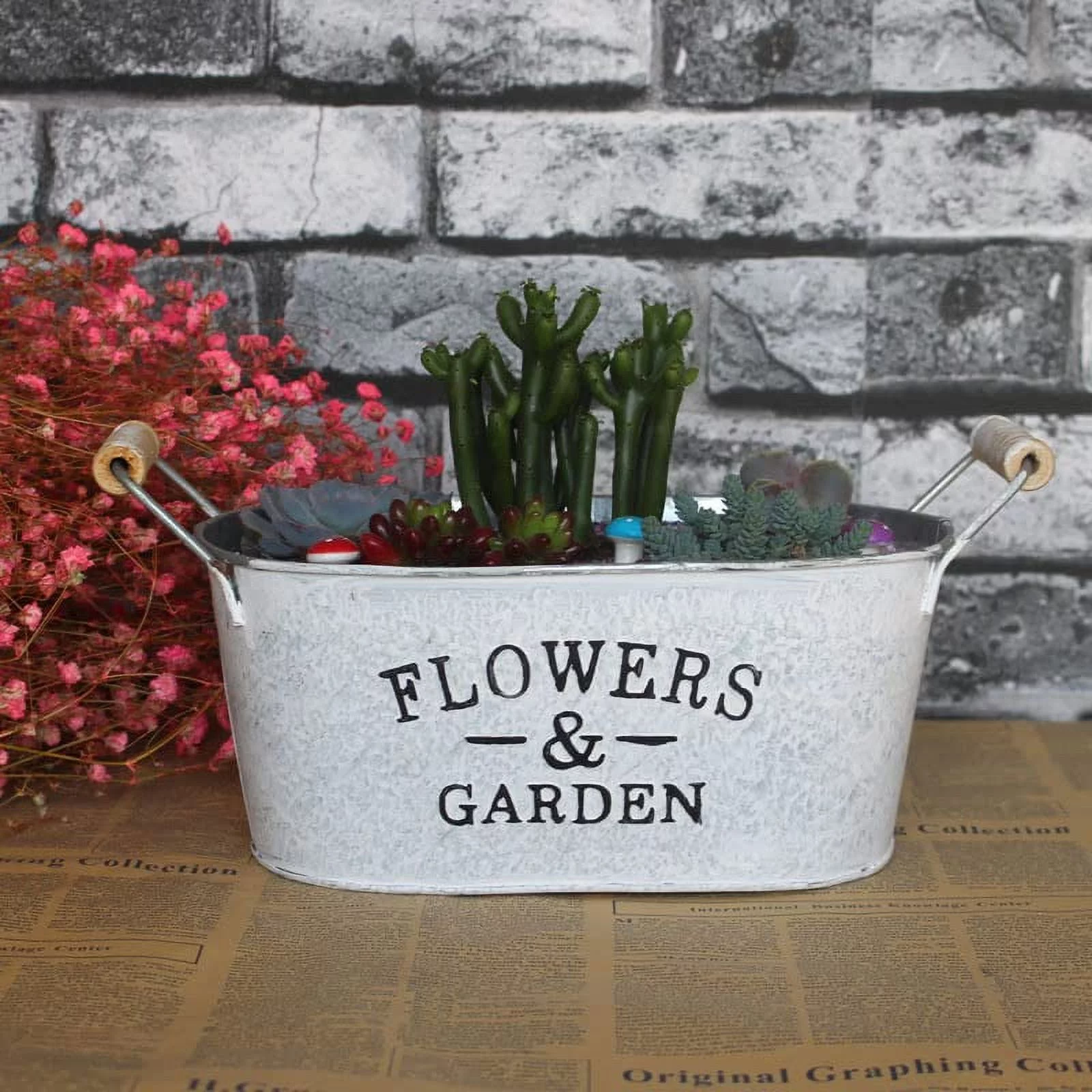 Flowers & Garden Galvanized Metal Oval-Shaped Planters, 10.5x5.5x4 in. - Set of 2