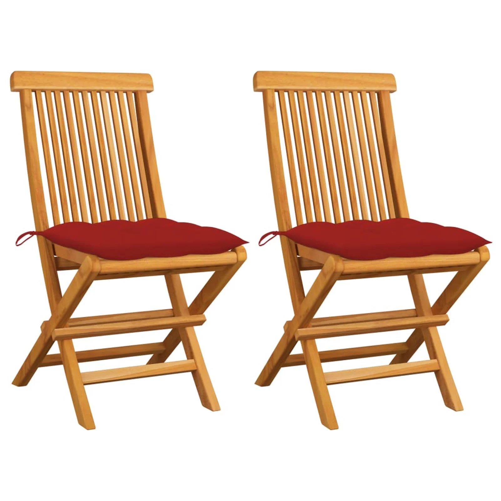 Patio Chairs with Red Cushions 2 pcs Solid Teak Wood