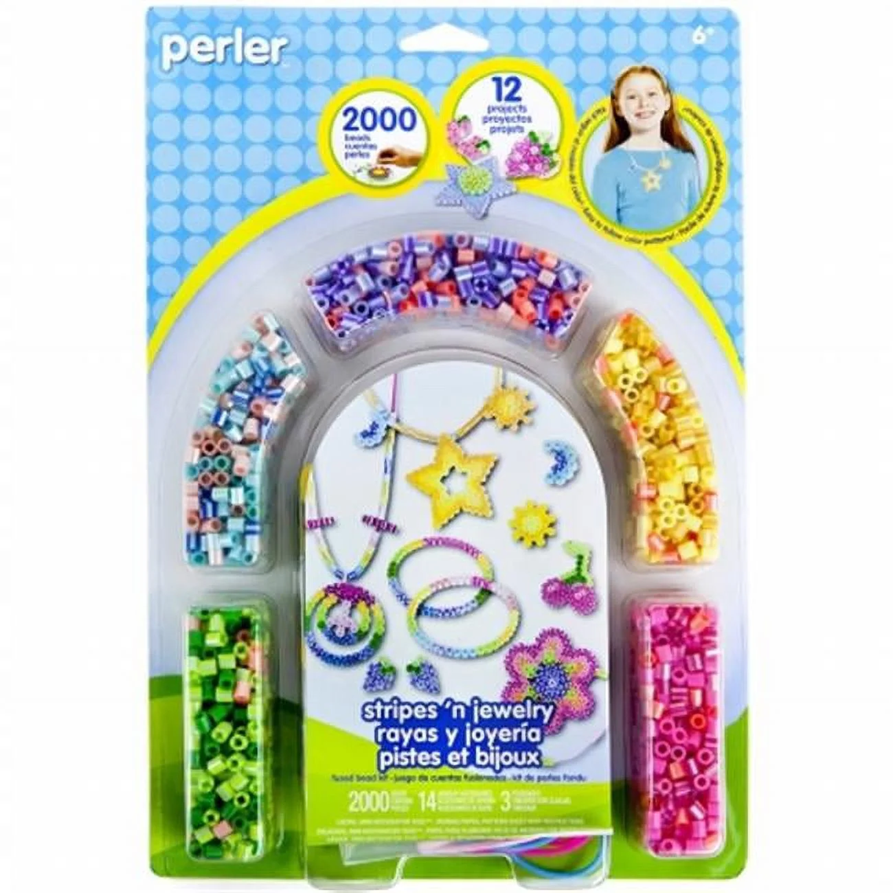 Perler Fun Fusion Fuse Bead Activity Kit, Stripes and Jewelry, 2000 Pieces and 3 Pegboards