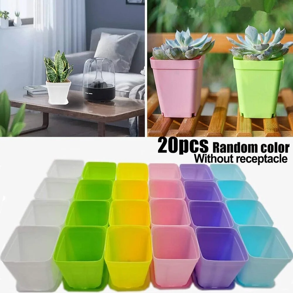 Colorful 20X Mini Plastic Flower Pots Succulent Plants Small Square Pot Garden