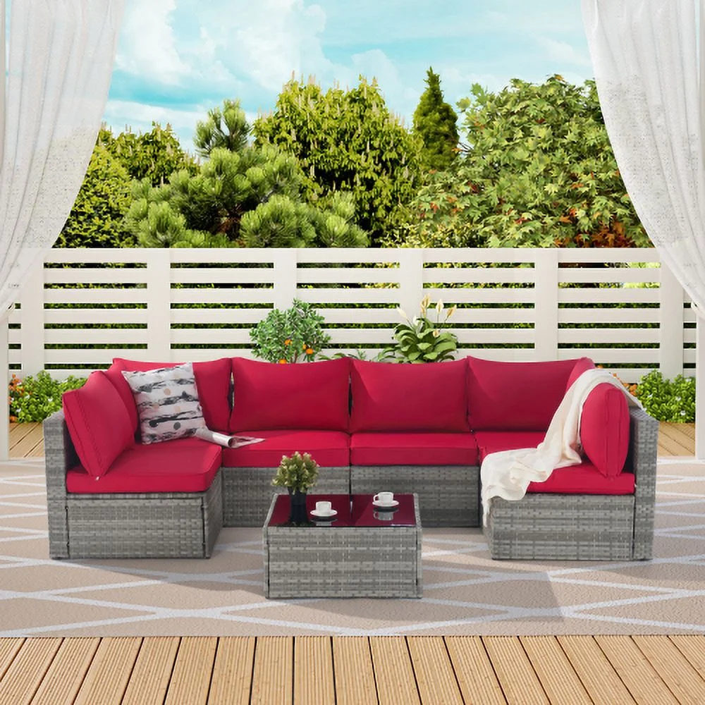 Buumin Outdoor Rattan 7 Pieces Furniture Sofa And Table Set