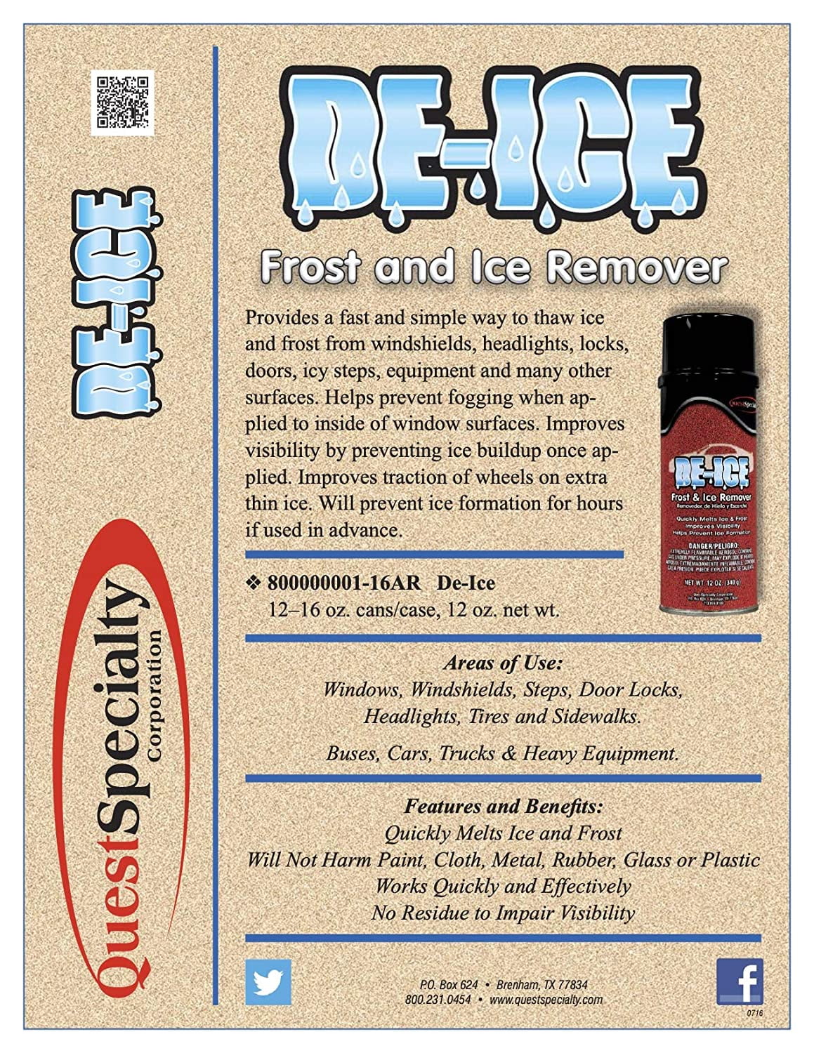 QuestSpecialty® De-Ice Frost & Ice Remover