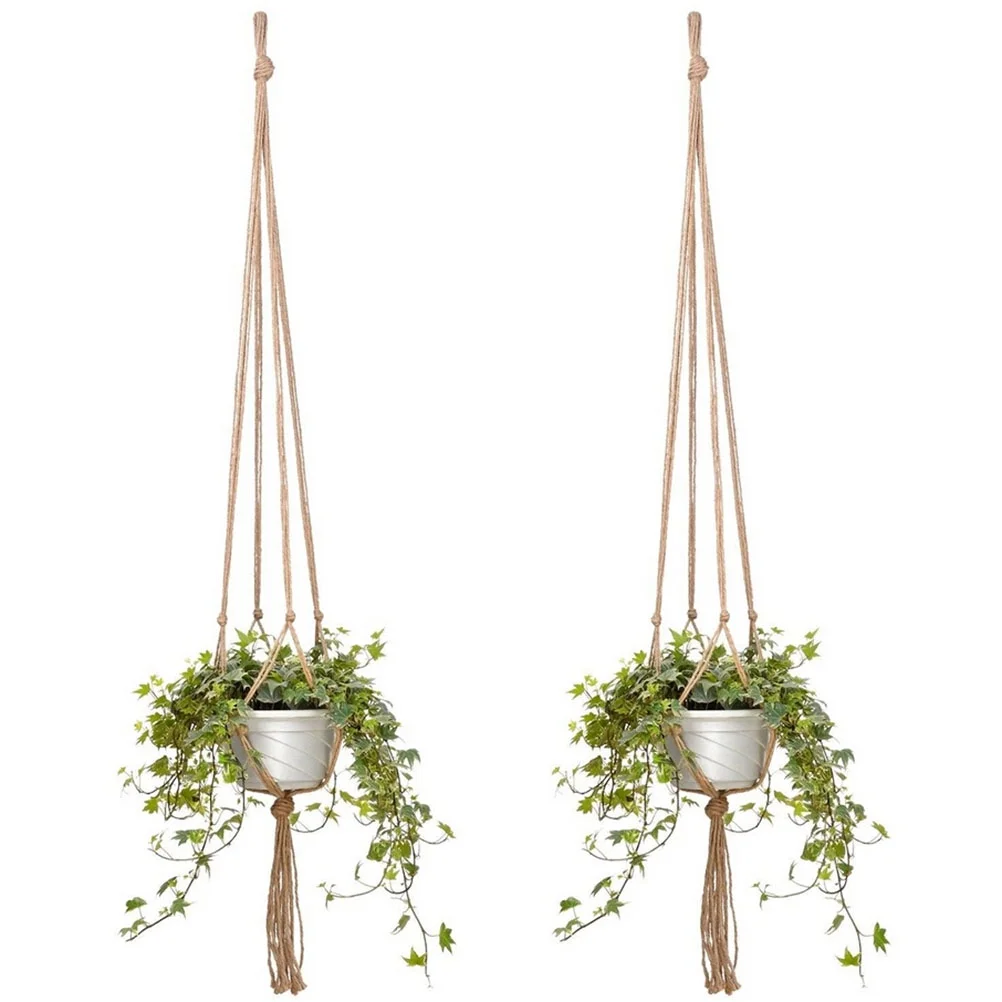 2PCS 47 Inches Plant Flower Hanger Macrame Jute for Indoor Outdoor Ceiling Deck Balcony Round and Square Pots