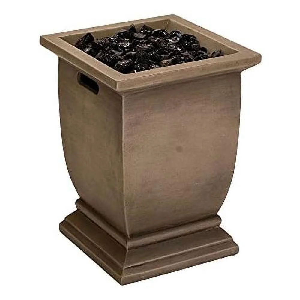 15 Inch 10,000 BTU LP Gas Outdoor Concrete Fire Column Patio Heater With Integrated Ignition And Black Fire Glass, Brown