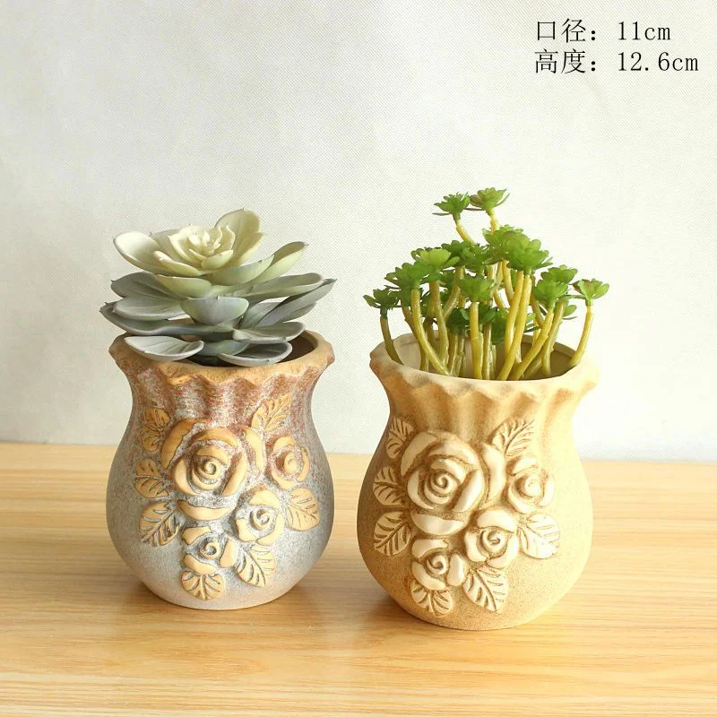 LivNxt Ceramic Succulent Planter - Rustic Pottery Flower Pot for Desktop Succulents