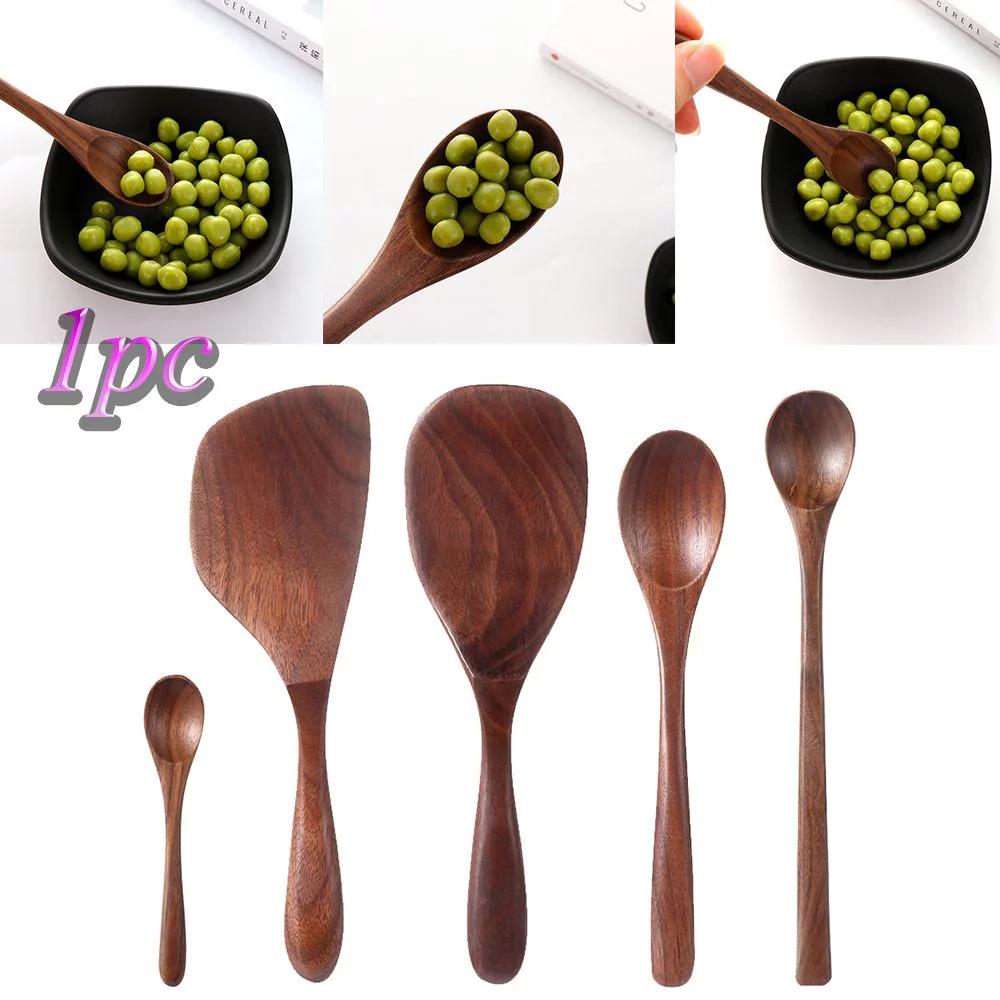Tableware Kitchenware Wooden Desserts Condiment Black Walnut Rice Shovel Spoon Coffee Spoons Honey Tea Scoops 3