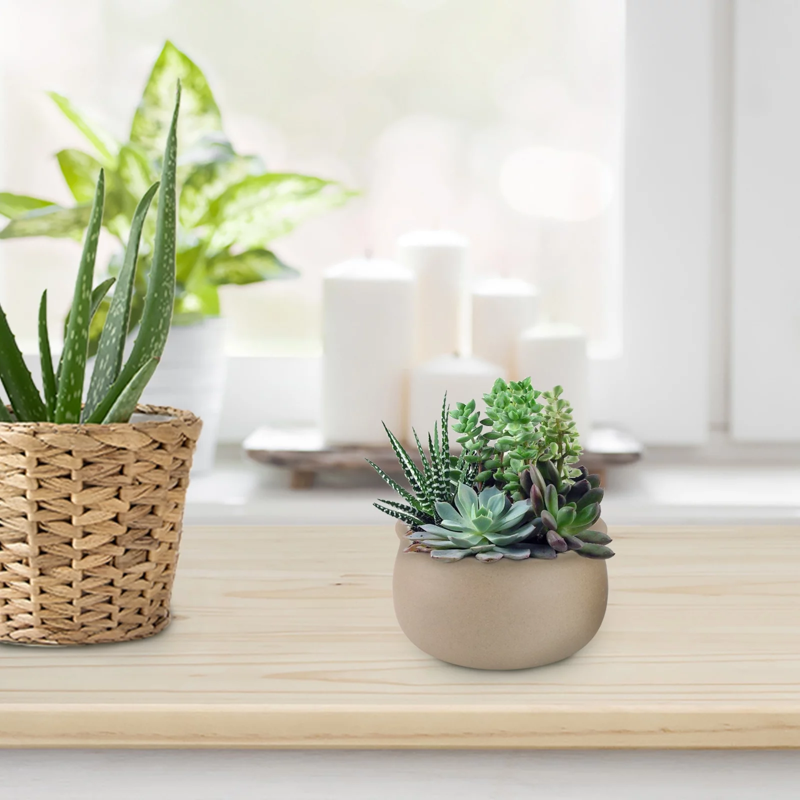 Guichaokj 2PCS Simple Ceramic Flowerpot Hand-painted Plain Fired Succulent Pot (Khaki)