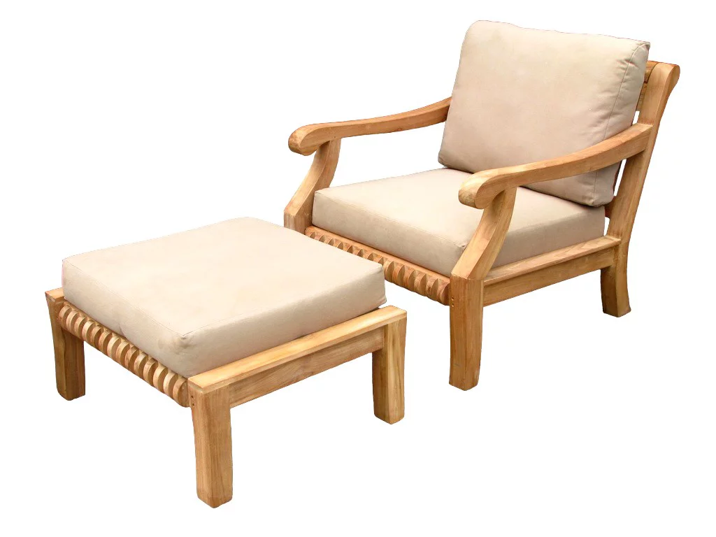 Giva 2 Pc Lounge Chair Set: Lounge Chair & Ottoman With Cushions in Sunbrela Fabric #5404 Canvas Natural