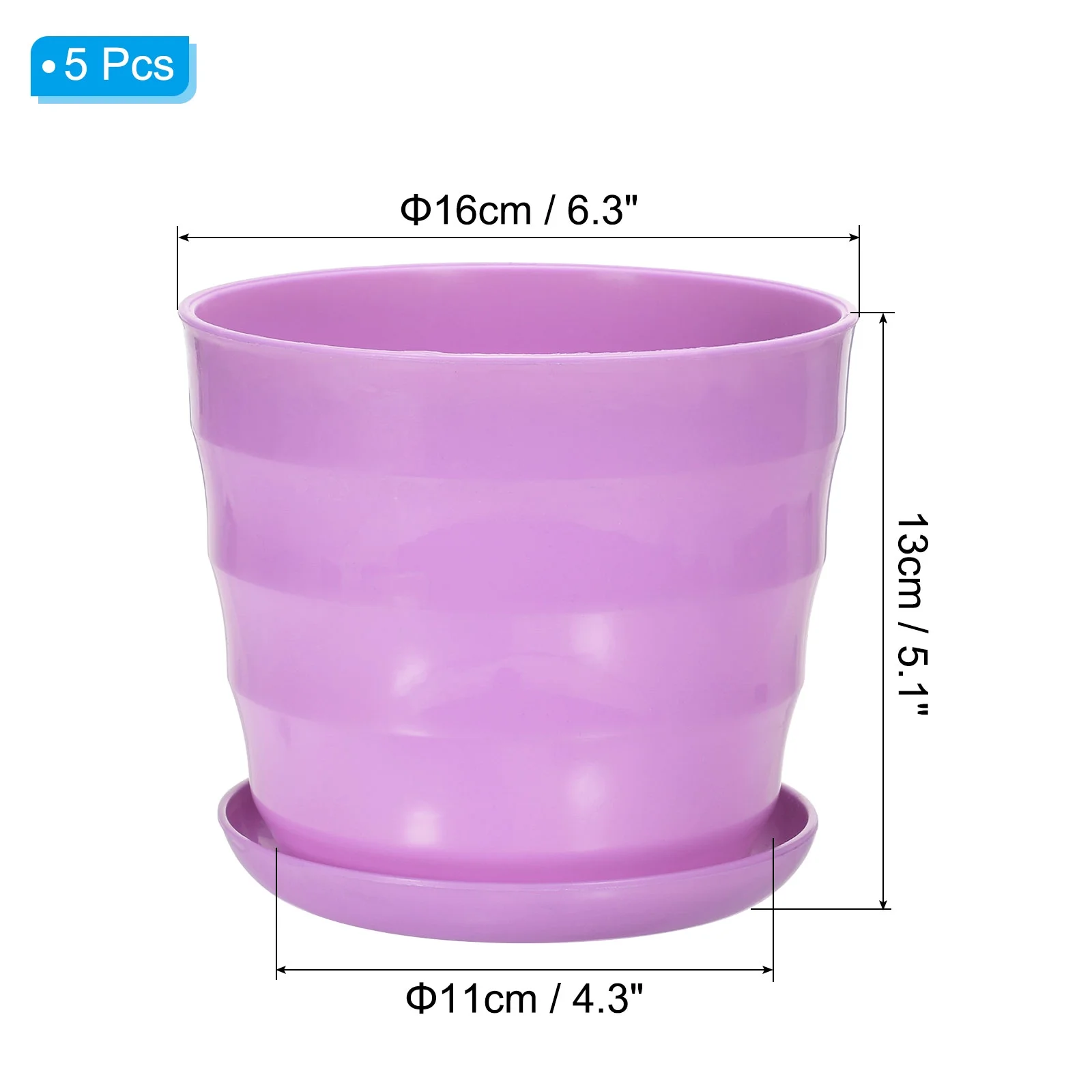Uxcell 6 Inch Plastic Plant Pots Flower Planters with Drainage Holes and Tray, Purple 5 Pack