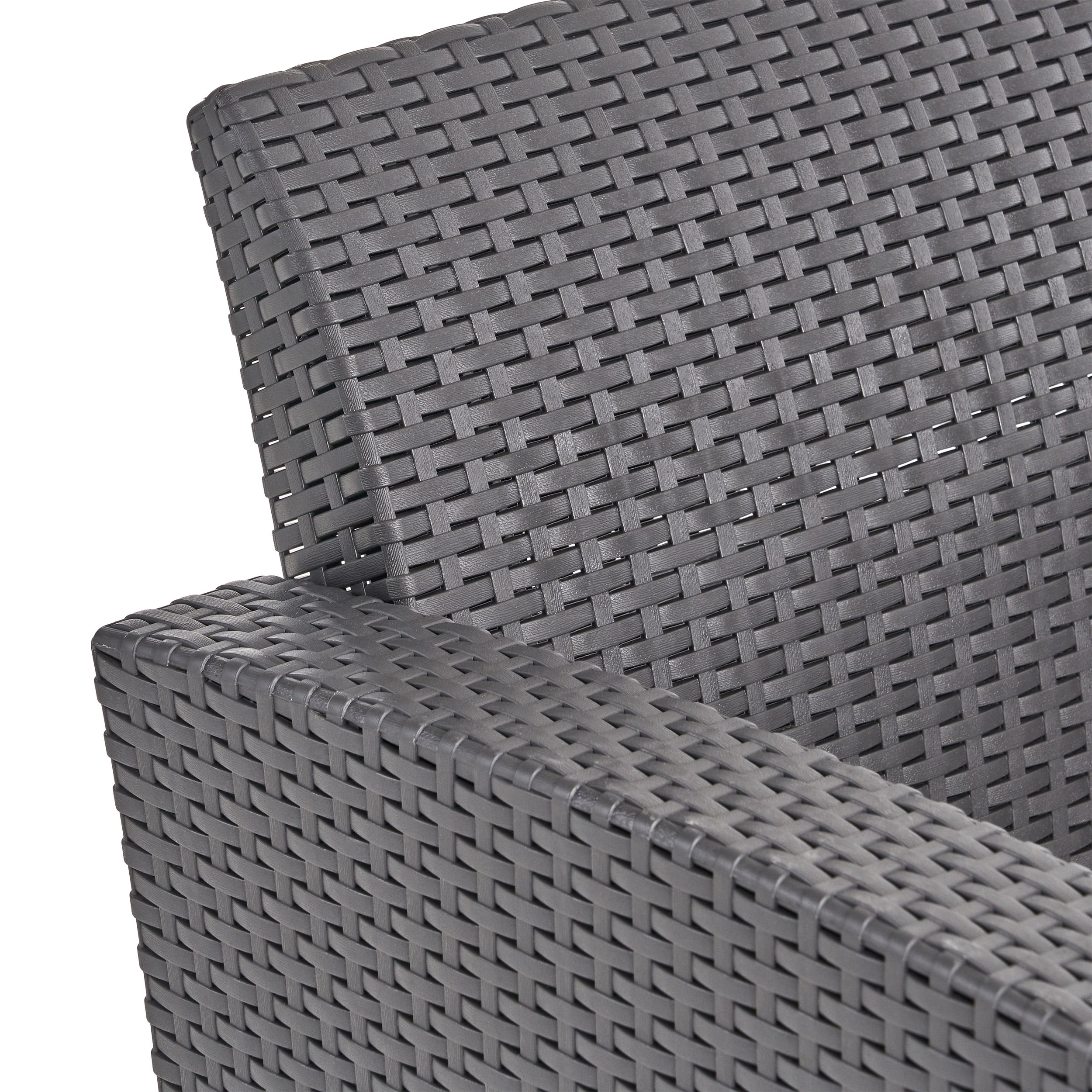 Madden Outdoor 3 Piece Wicker Print Club Chair Chat Set with Propane Fire Pit, Charcoal, Light Gray, Dark Gray