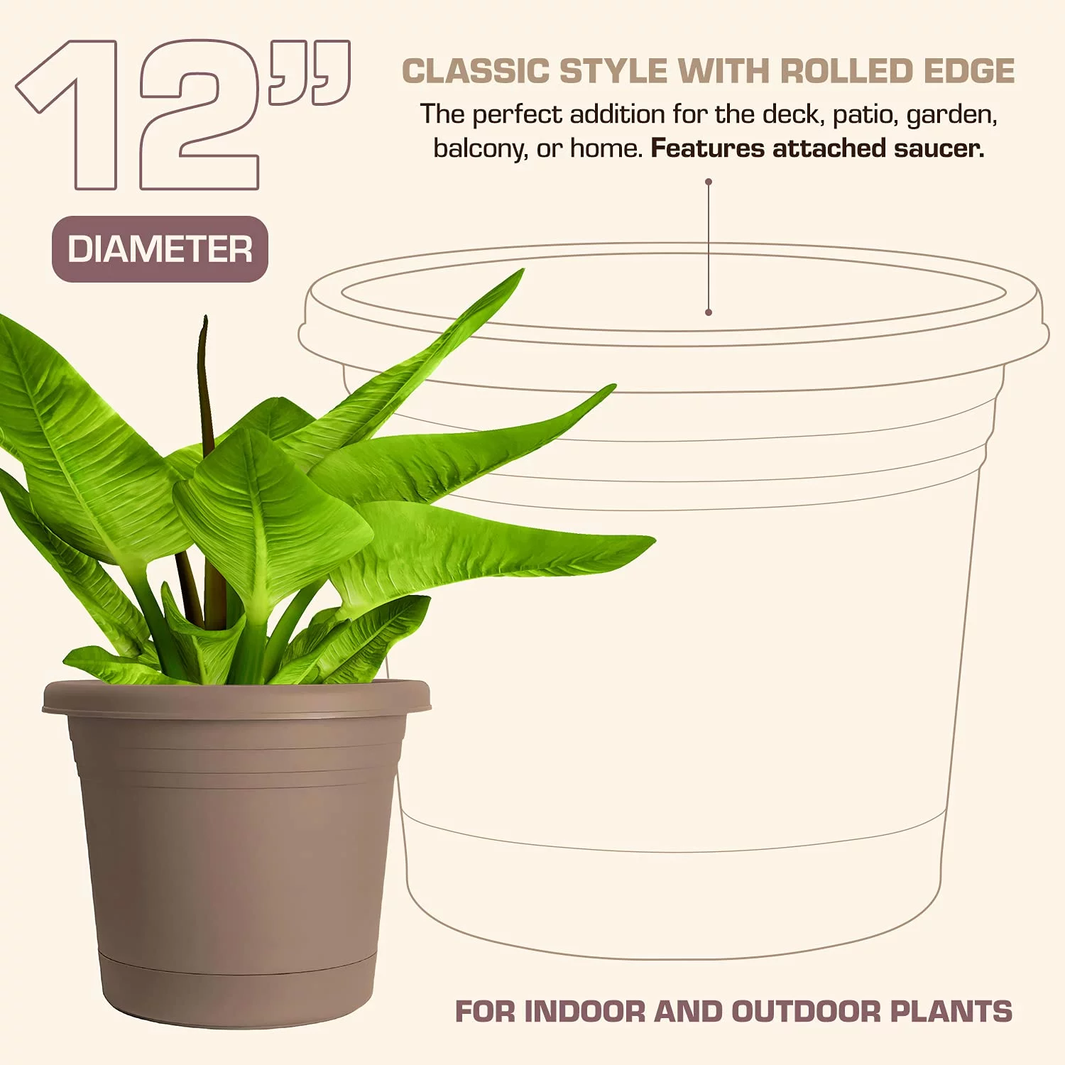 Rugg 7772486 Polyresin Planter - Cappuccino