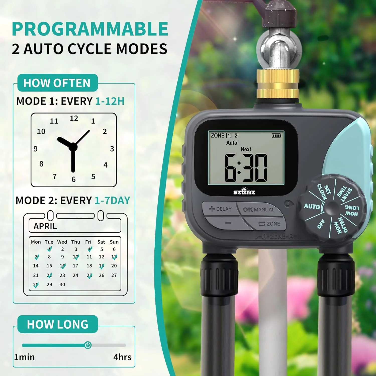Sprinkler Timer, Water Timer for Garden Hose, Irrigation Timer Controller for Outdoor Plants Lawn, Hose Timers for Watering with Rain Delay/Manual/Automatic Watering System, Brass Inlet 2 Outlet