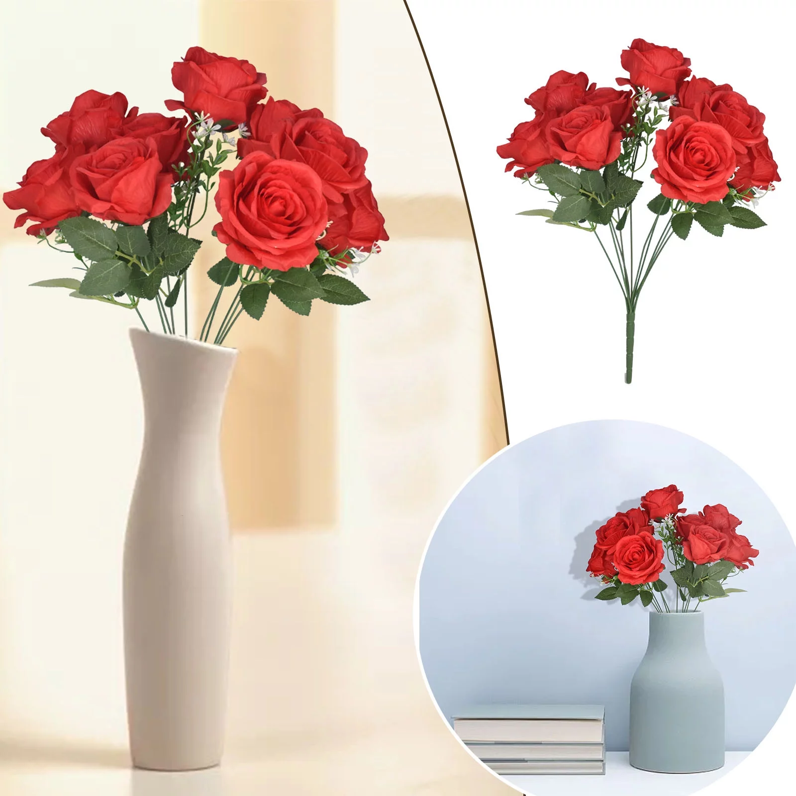 Baskets with Artificial Flowers Artificial Flowers For Cemetery Memorial Flower Bouquet For Home Floral Decor Artificial Silk Rose Flowers Bouquet Silk Geraniums for Outdoors