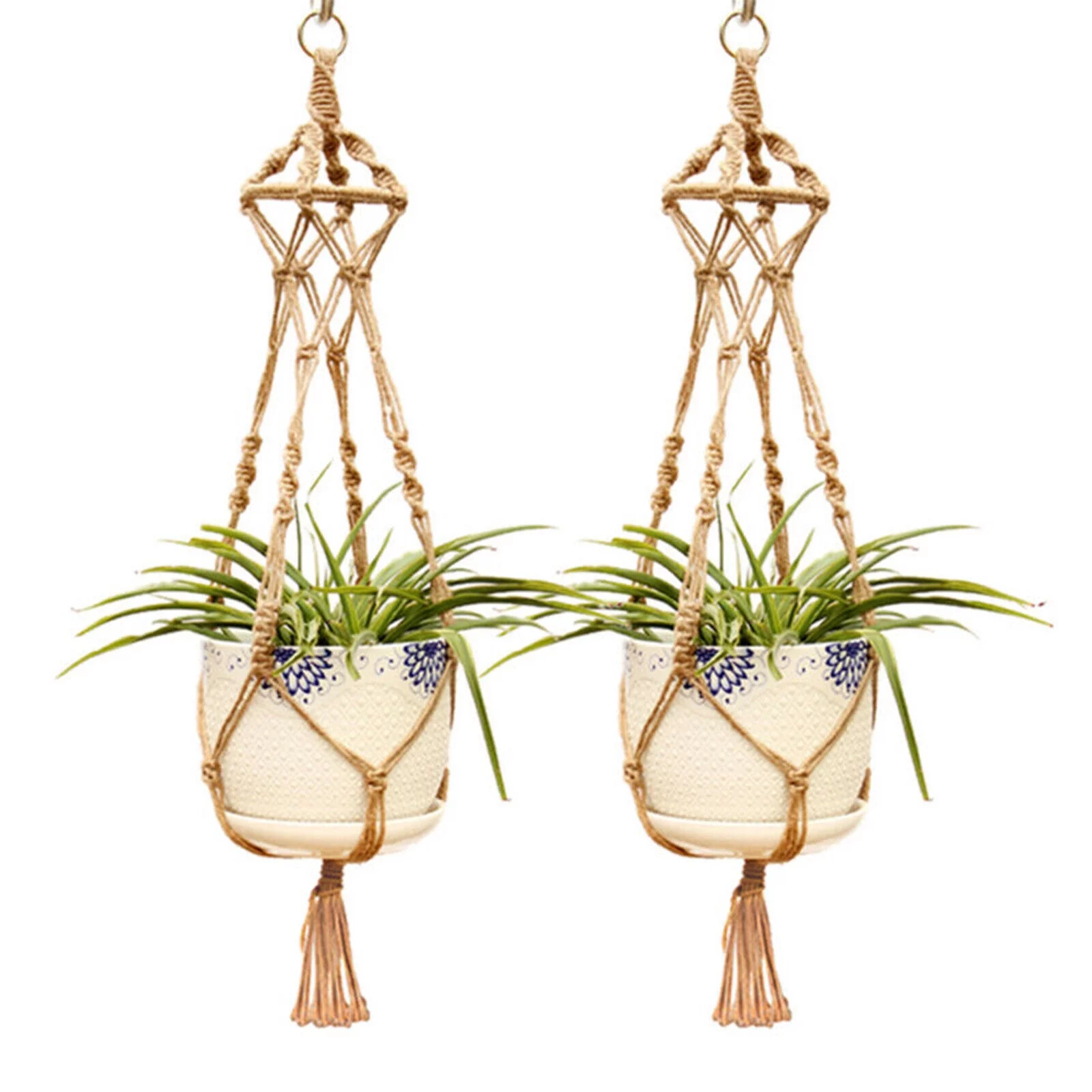 Vintage Macrame Plant Hanger Flower Pot Garden Holder Legs Hanging Rope Basket