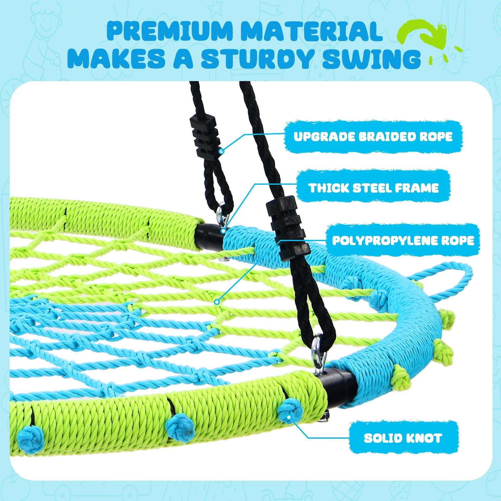 TREKASSY 750lb Spider Web Saucer Swing 40 inch for Tree Kids with Steel Frame