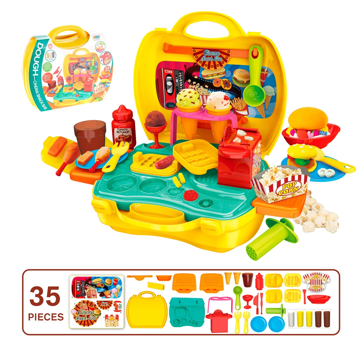 Play on the go with this portable Snack Bar suitcase  Play Set  Extremely Durable, Made with High Quality Plastic 35pcs