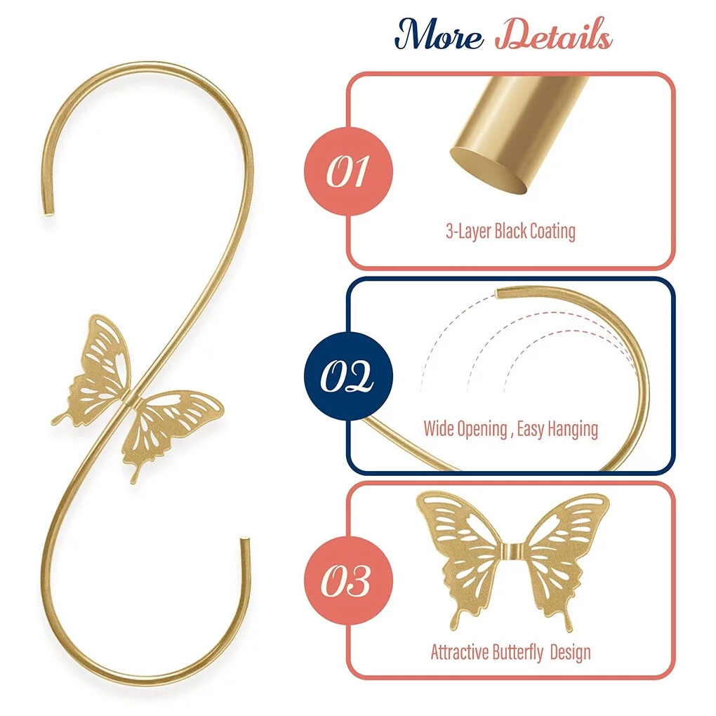 1111Fourone Fowl Feeders Hanger S Shape Hanging Windbell Hooks Metal Outdoor Garden Plant Hangers, Gold, 2pcs