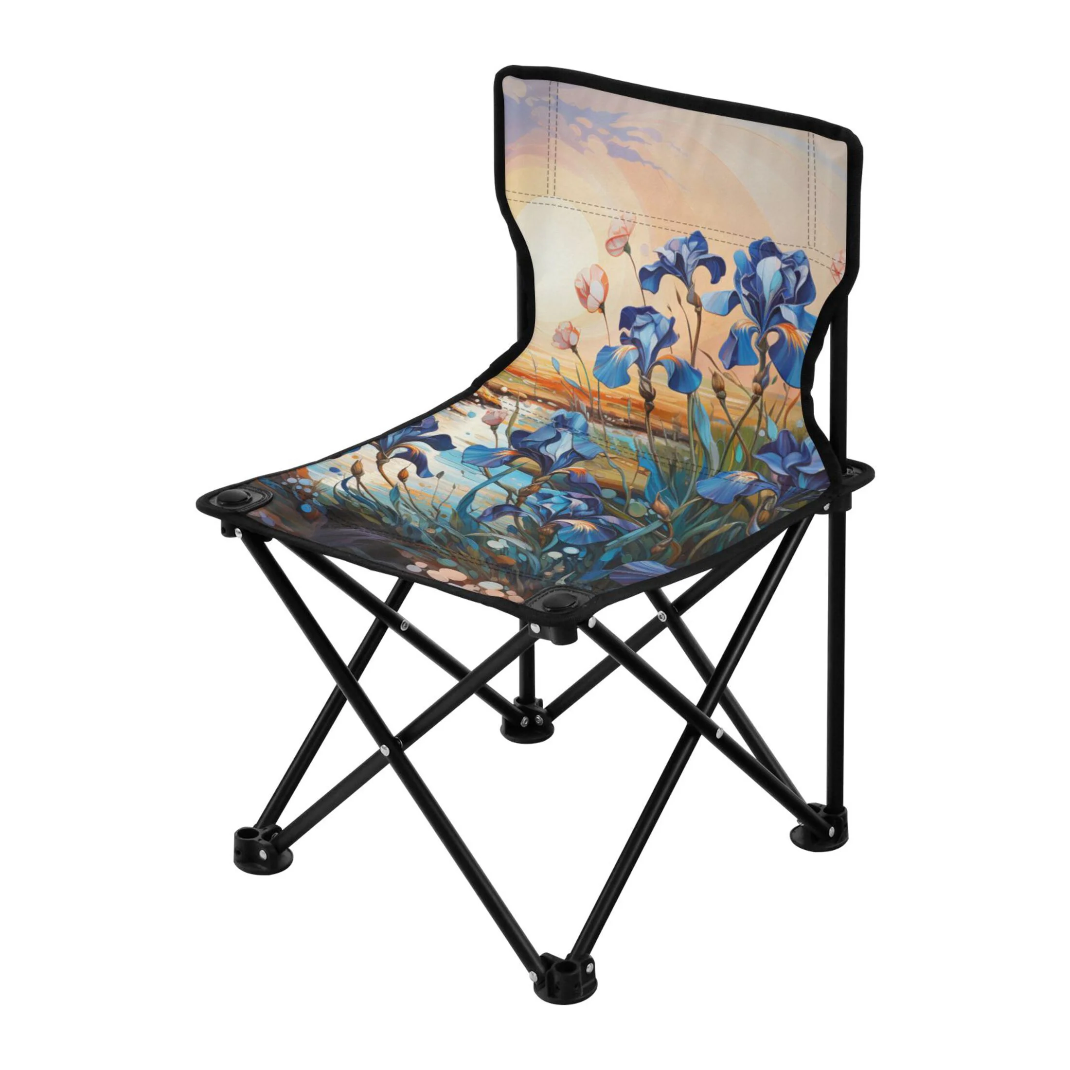Flowers with Sunset Portable Camping Chair Outdoor Folding Beach Chair Fishing Chair Lawn Chair with Carry Bag Support to 220LBS