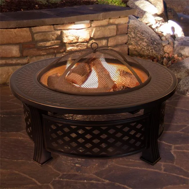 32 in. Round Wood Burning Metal Fire Pit Set