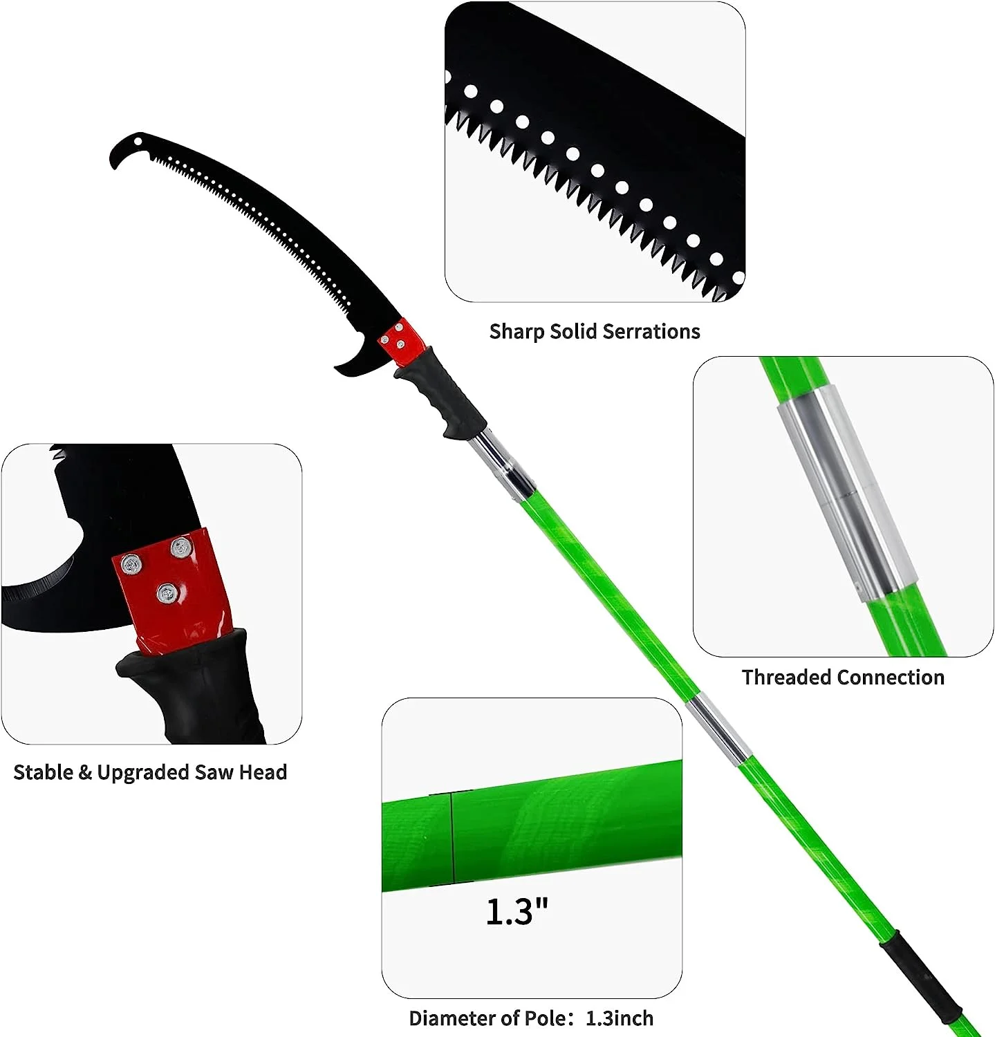 OUWI 26 Foot Tree Pole Pruner Manual Branches Trimmer Extension Cut Tree Branch Garden Tools Loppers Hand Pole Saws (No Scissors Include)