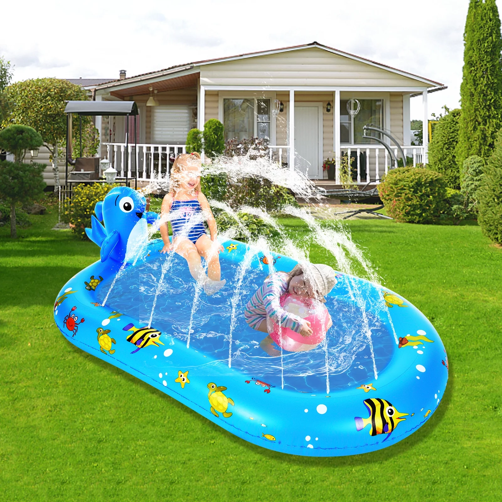 Spray Fountain,Pool With 67 Pool 170 * 67 Pad Pool Summer Water Pool Sprinkler Kids Water Pad Spray Pad Sprinkler Dolphin Inflatable Sprinkler 67 * 40in Pool Kids Kiddie Pool Lawn ( 170