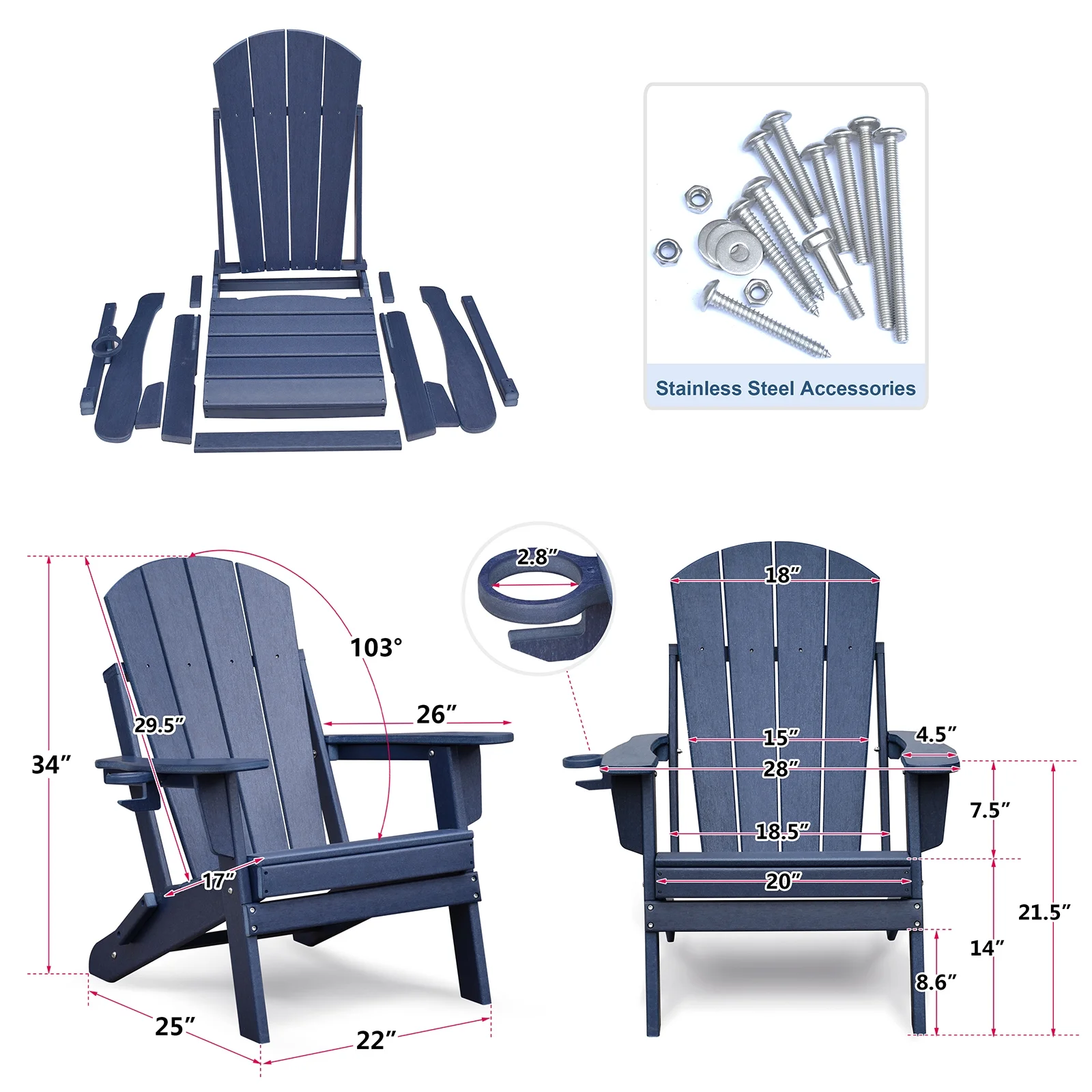 Outdoor Chair for Relaxing, HDPE All-weather Fire Pit Chair, Patio Lawn Chair for Outside Deck Garden Backyardf Balcony, Grey