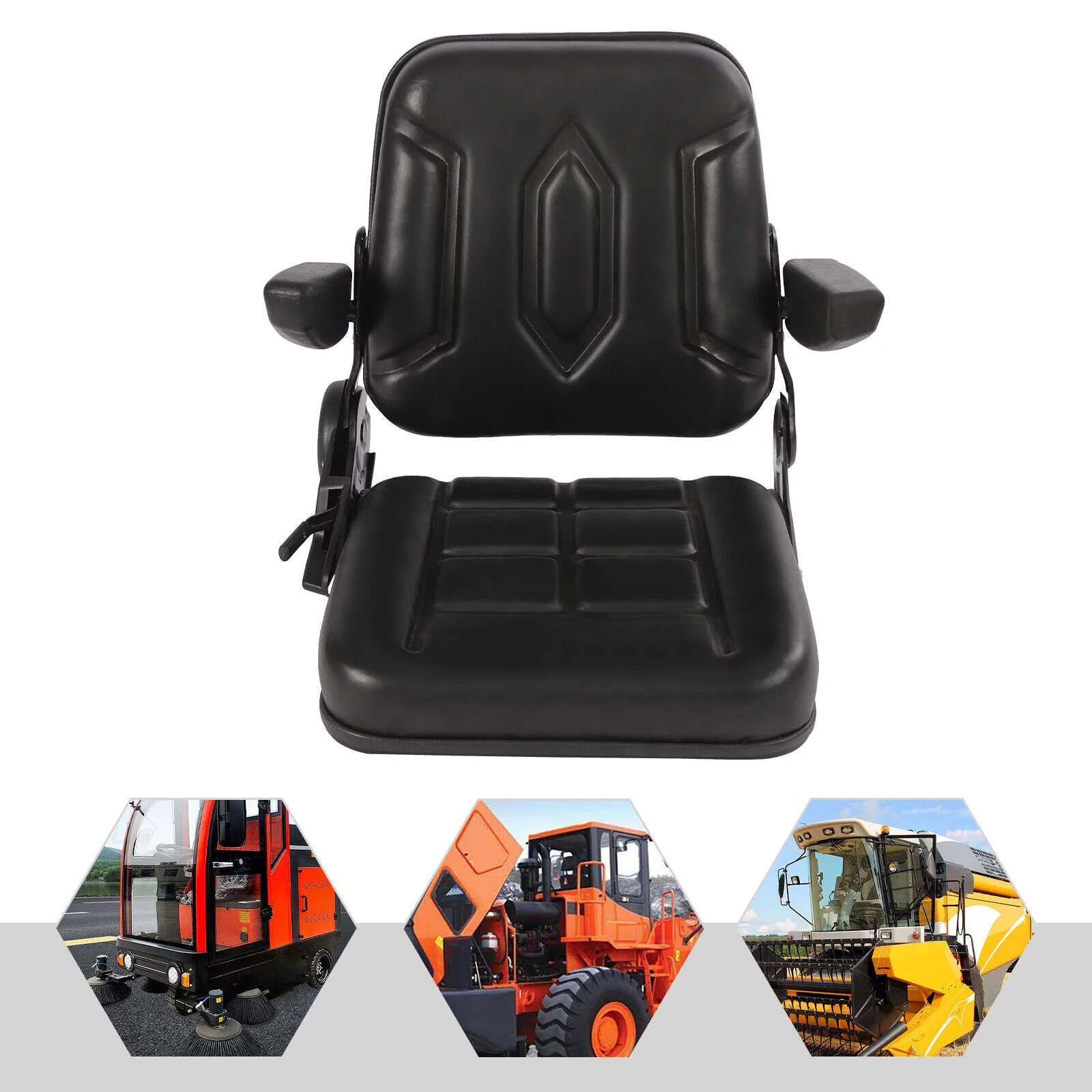 Miumaeov Universal Tractor Seat with Armrest Slide & Track Backrest Angle Adjustable Tractor Seat Heavy Mechanical Seat for Forklift Dozer Mower Tractors Excavator Trencher Digger
