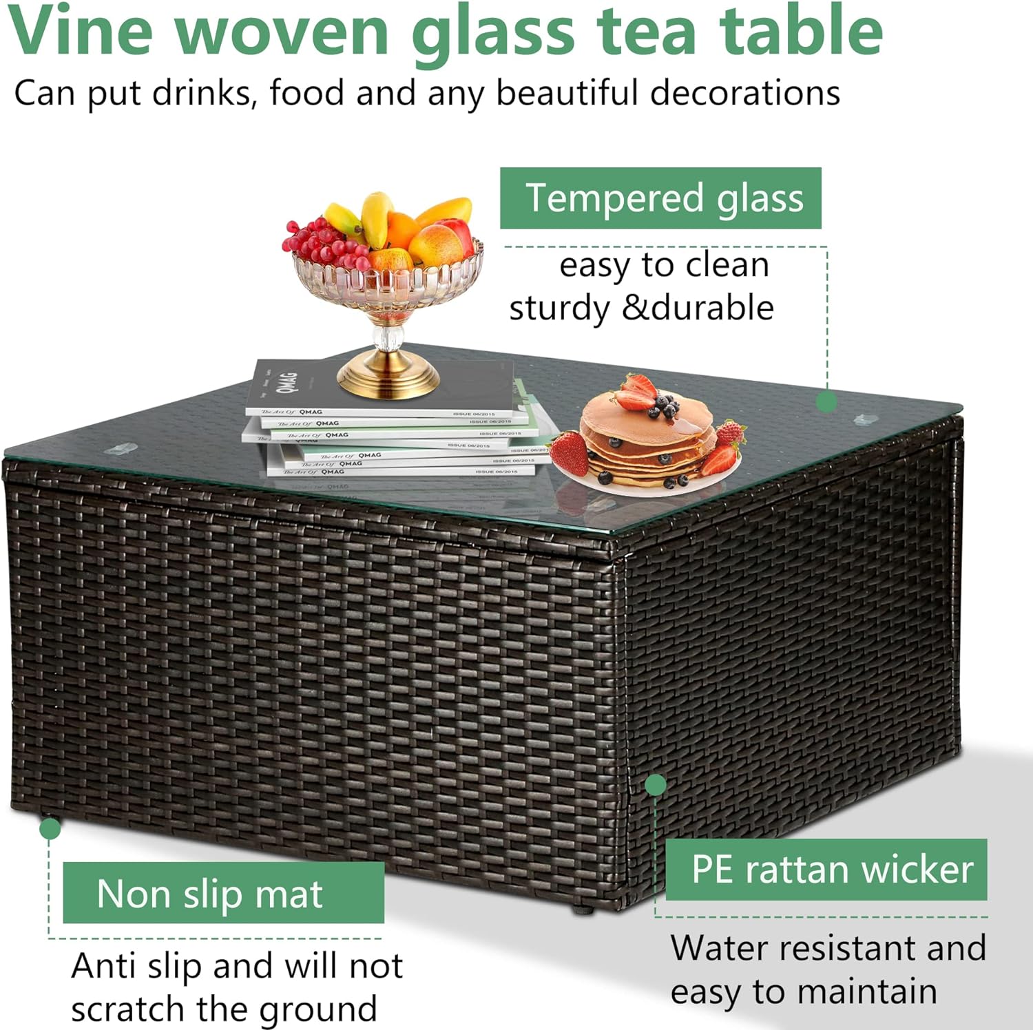 5 Pieces Patio Furniture Outdoor Wicker Sectional Patio Rattan Chair Conversation Backyard Lawn Porch Poolside Balcony Garden Sofa Set with Glass Coffee Table  Brown