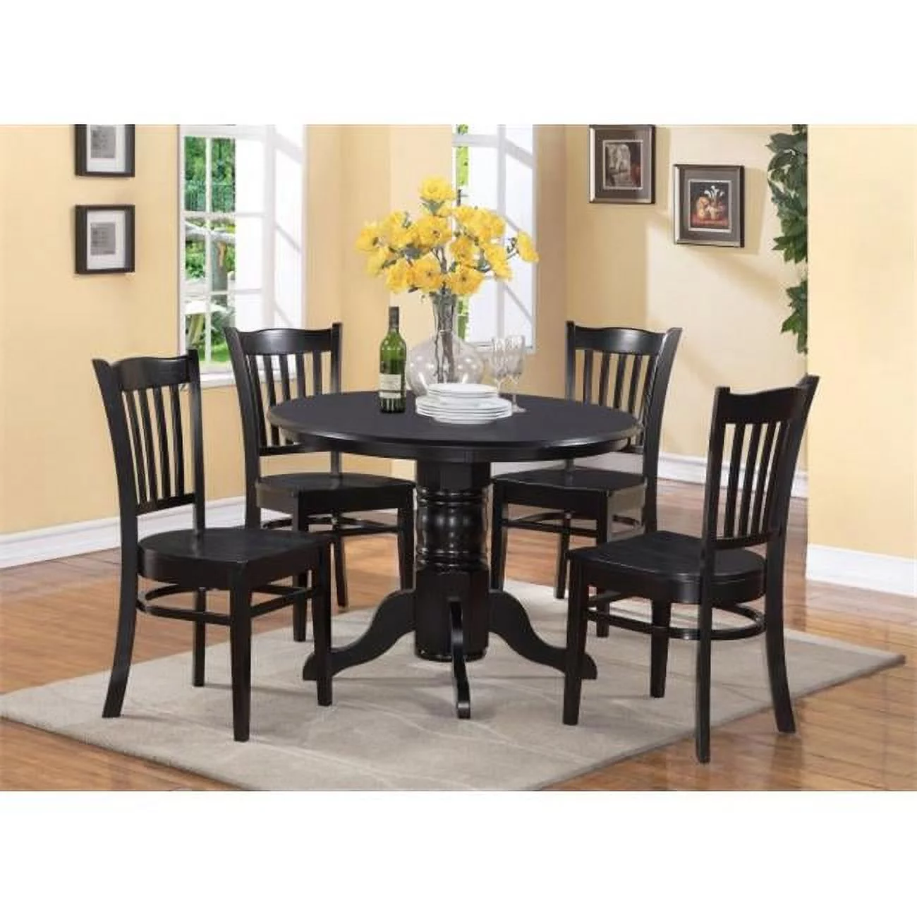 Wooden Imports Furniture SG5-BLK-W 5 Piece Shelton Round Table and 4 Groton Chairs in Black Finish