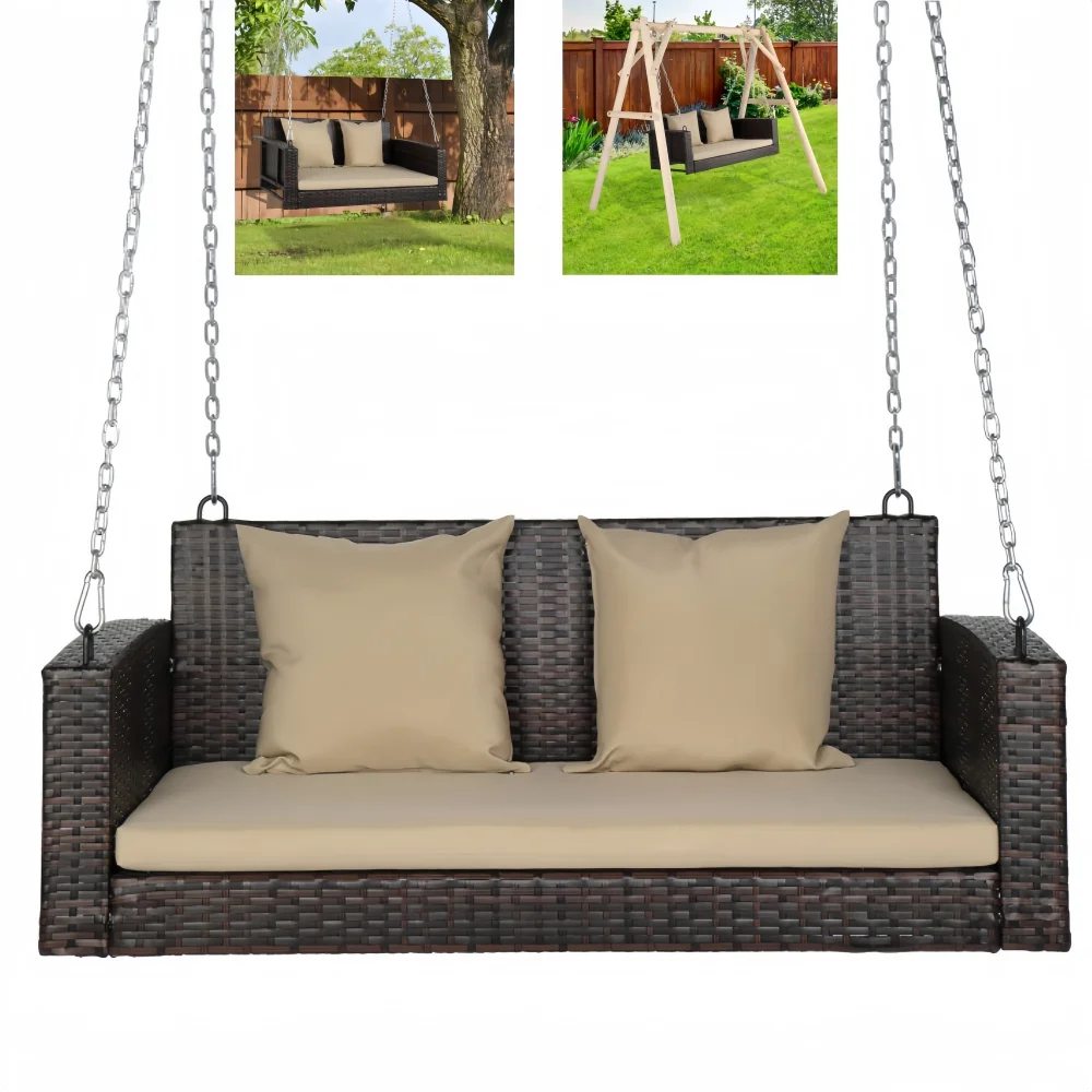 YAHAOLHGD Rattan Swing Chair 49in Brown Gradient Rattan(Swing frames not included）