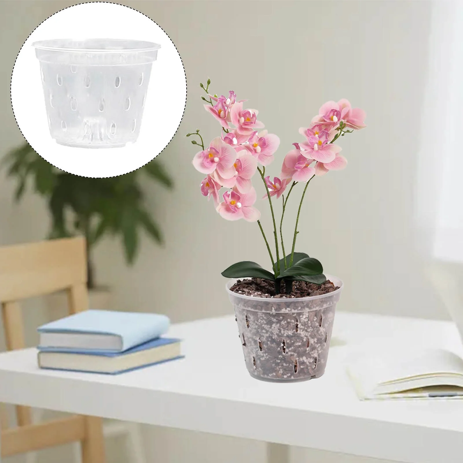 5 Inch Plastic Phalaenopsis Planter Clear Orchid Planter Root Control With Hole Basin And Tray