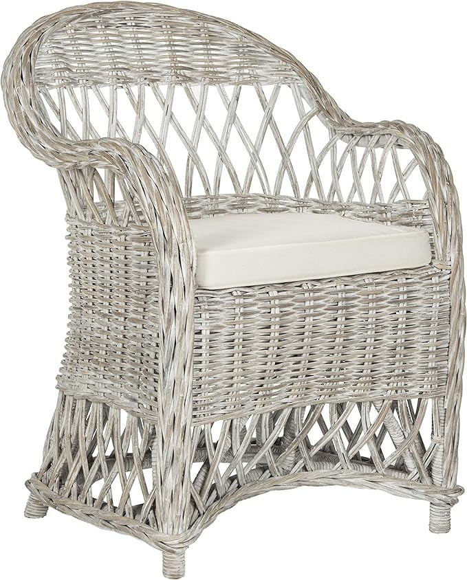 Wicker Club Chair White Wash Outdoor Accent seat 26.5