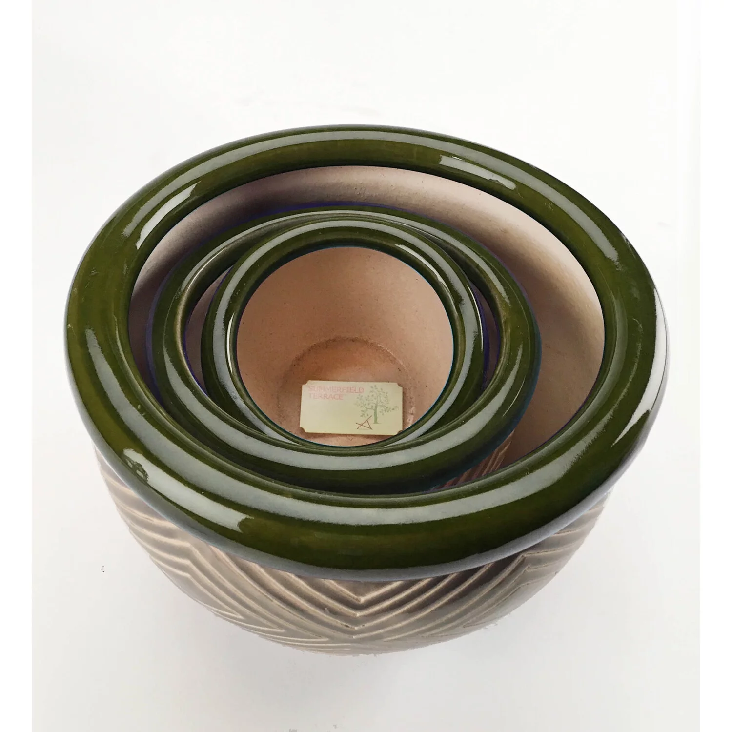 Zingz & Thingz 3 Piece Ceramic Jade Planter Set in Green and Sand