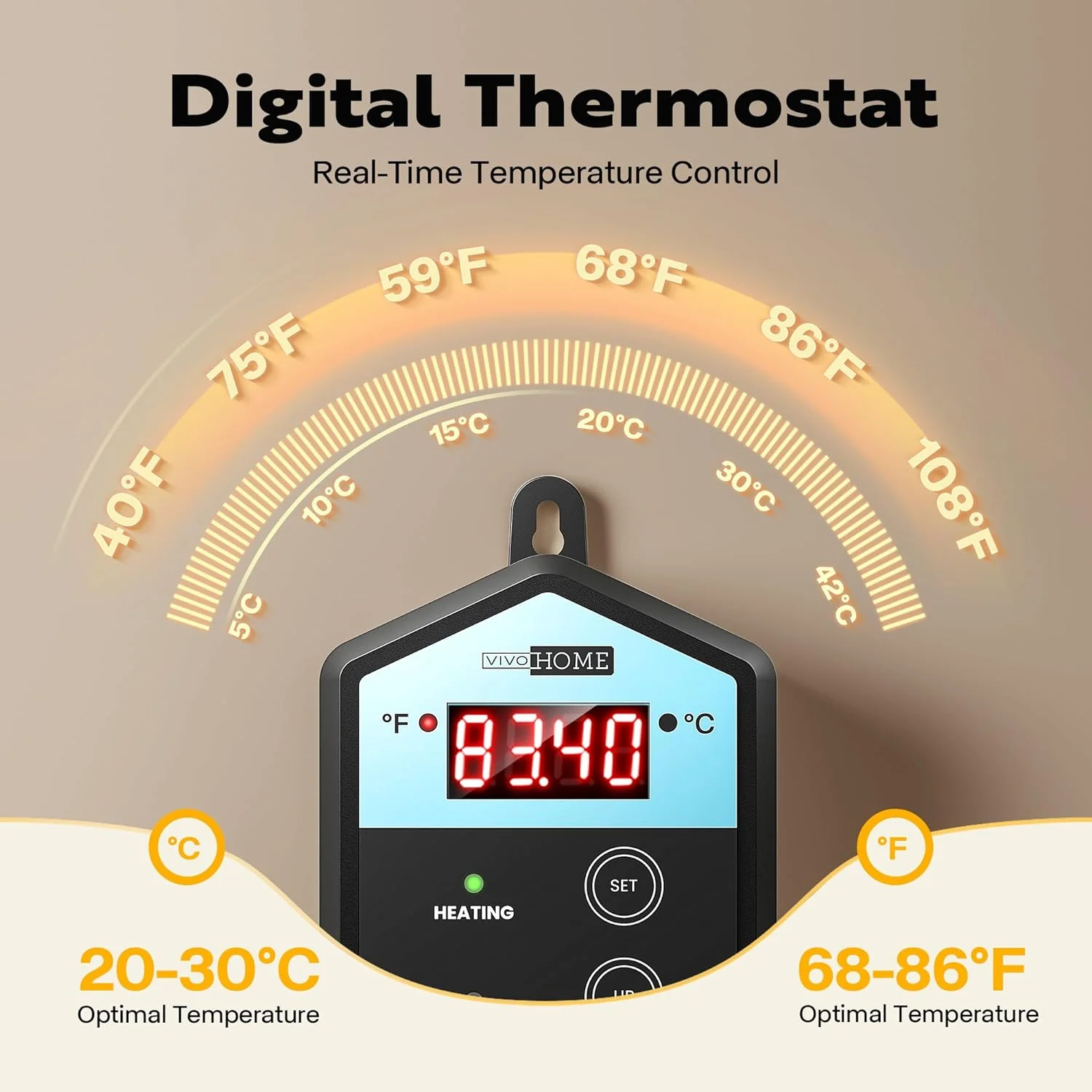 VIVOHOME 10 Inch x 20.75 Inch Waterproof Seedling Heat Mat and 40-108°F Digital Thermostat Controller Combo Set MET Certified