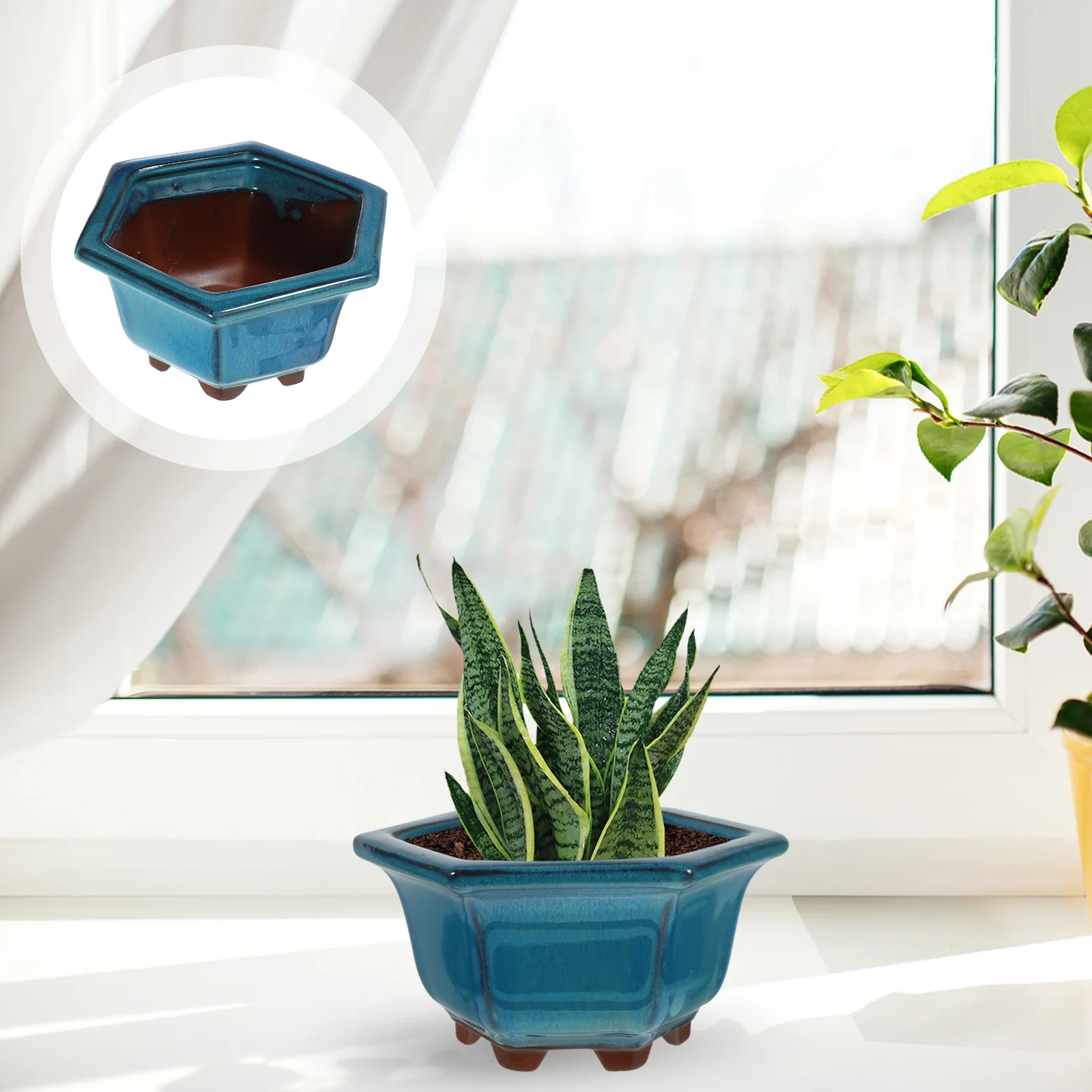 Gongxipen Simple Glazed Plant Pot Ceramic Succulent Flower Pot Home Bonsai Container