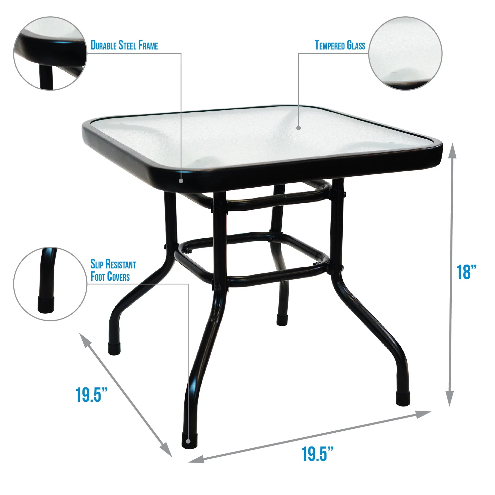 Patio Premier 3pc Folding Set with Cushions, Black Frame, Aqua Cushions