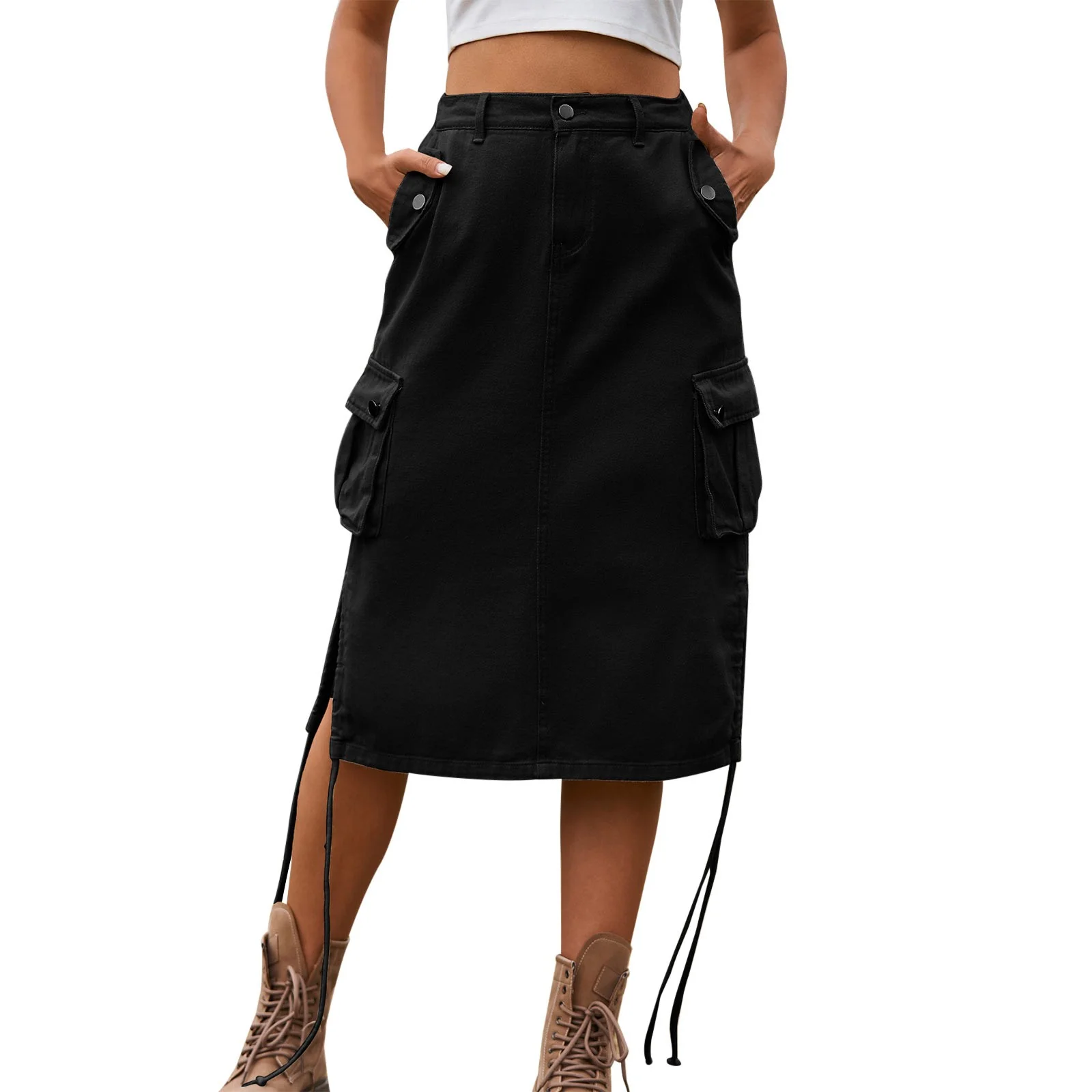 Autumn Tennis Skirt Women'S Denim Lace Up Tooling Skirt Casual Mid Length Skirt Skirts For Women Uk Elasticated Waist