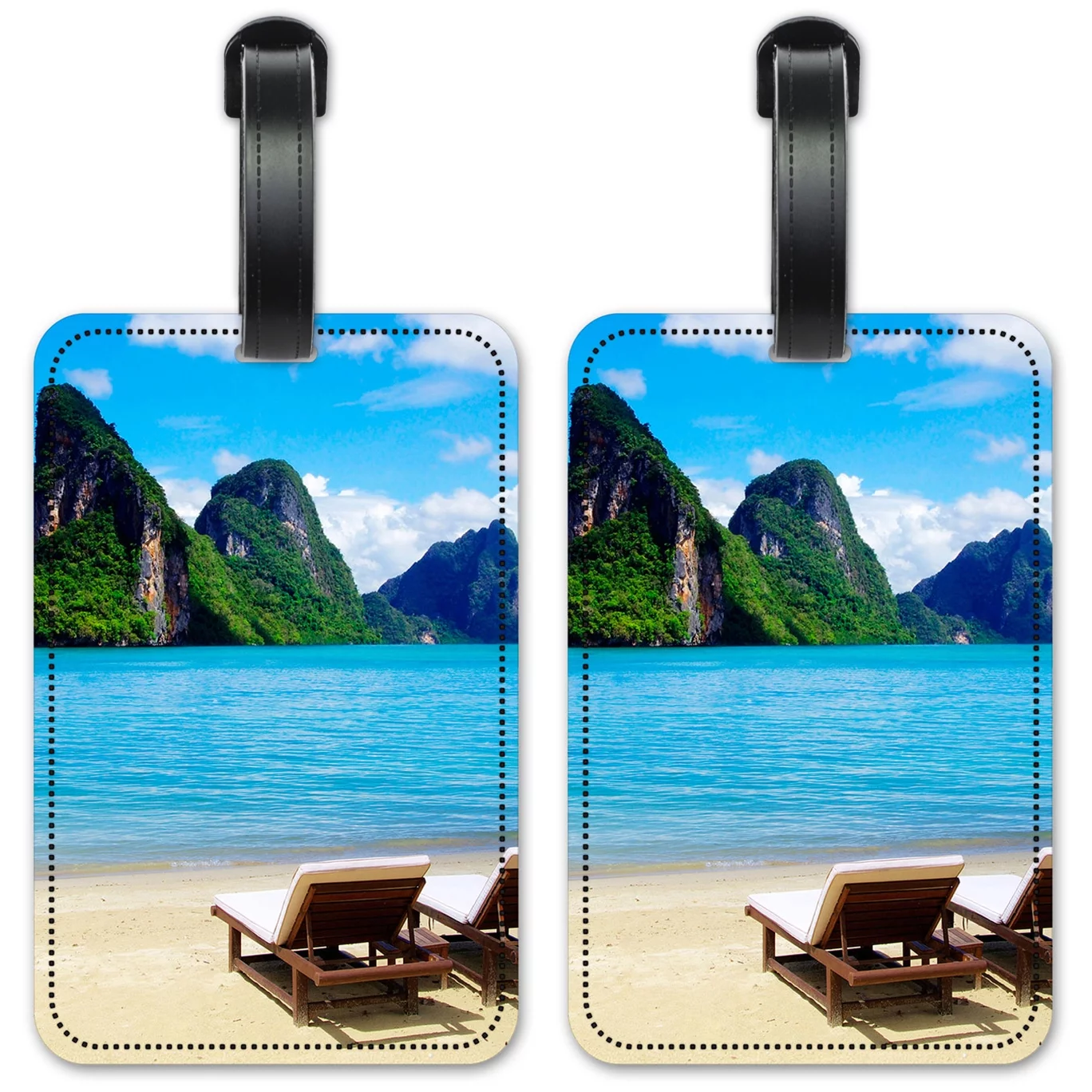 Lounge Chairs on the Beach - Luggage ID Tags / Suitcase Identification Cards - Set of 2