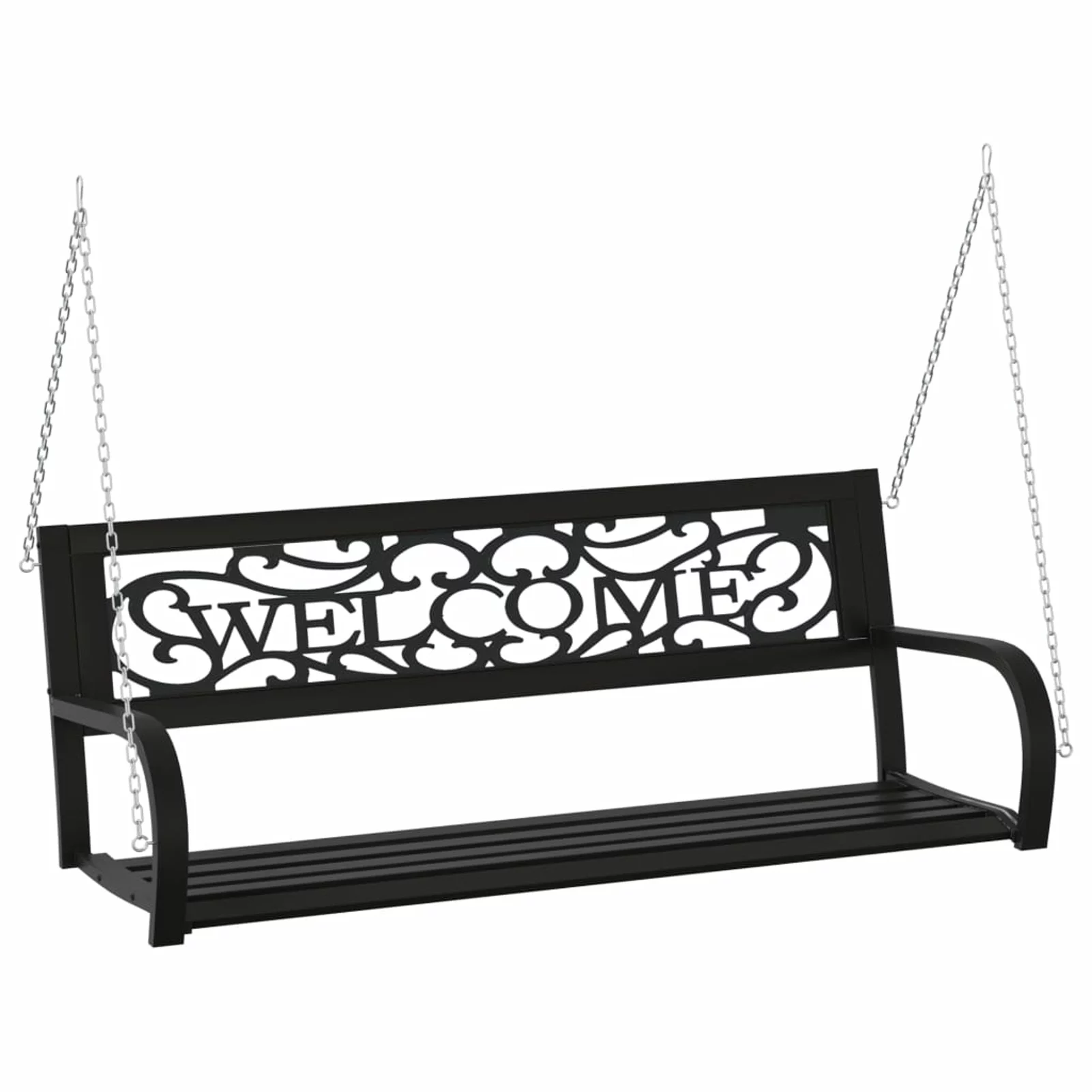Anself Patio Swing Bench Steel and  Black Porch Swing Hanging Chair for Garden, Deck, Backyard,  Furniture 49.2in x 21.1in x 16.5in