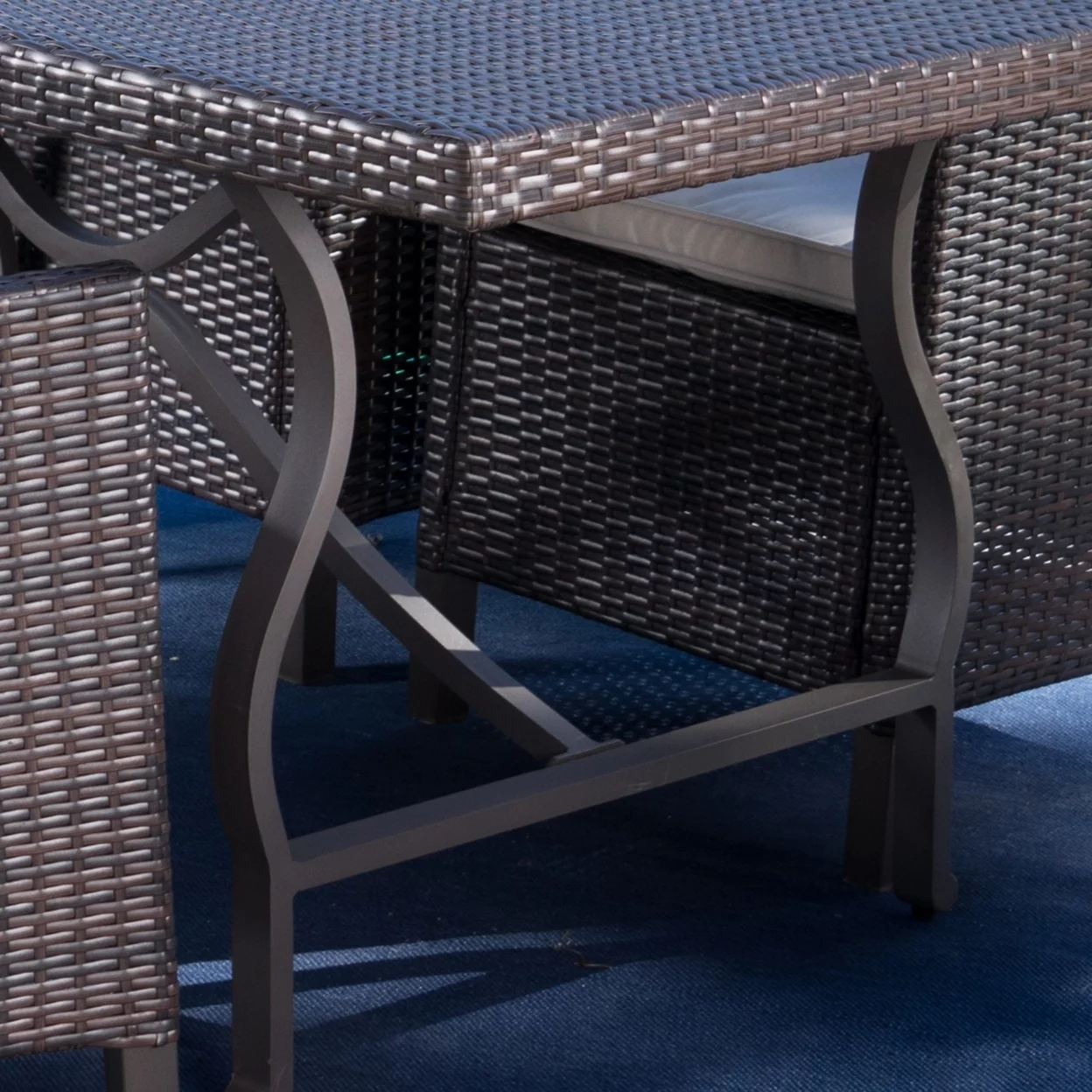 GDF Studio Azusa Outdoor Wicker 7 Piece Dining Set with Cushion, Gray, Multibrown, and Light Brown