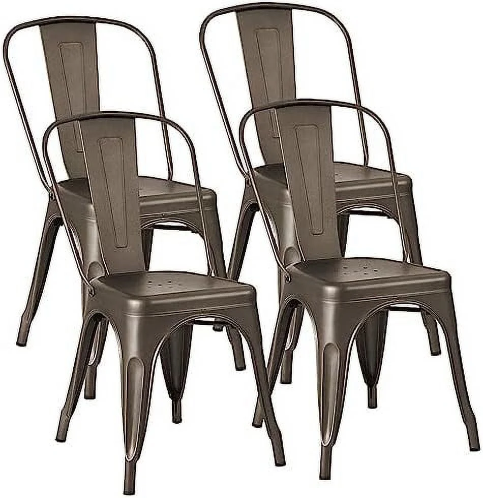 SJOPLMN Iron Metal Dining Chair Stackable Indoor-Outdoor/Classic/Chic Industrial Vintage Chairs Bistro Kitchen Cafe Side Chairs with Back Set of 4 (Black)