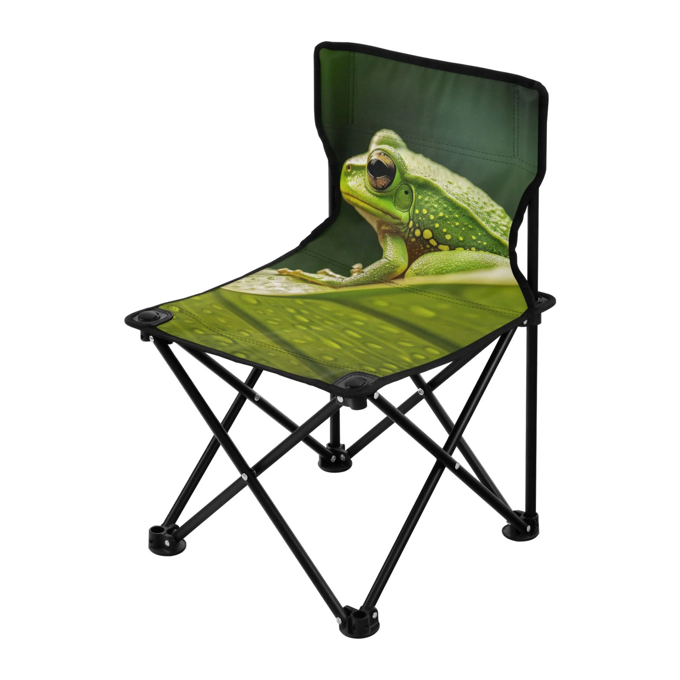 Frog on Lotus Leaf Portable Camping Chair Small for Kids Outdoor Folding Beach Chair Fishing Chair Lawn Chair with Carry Bag