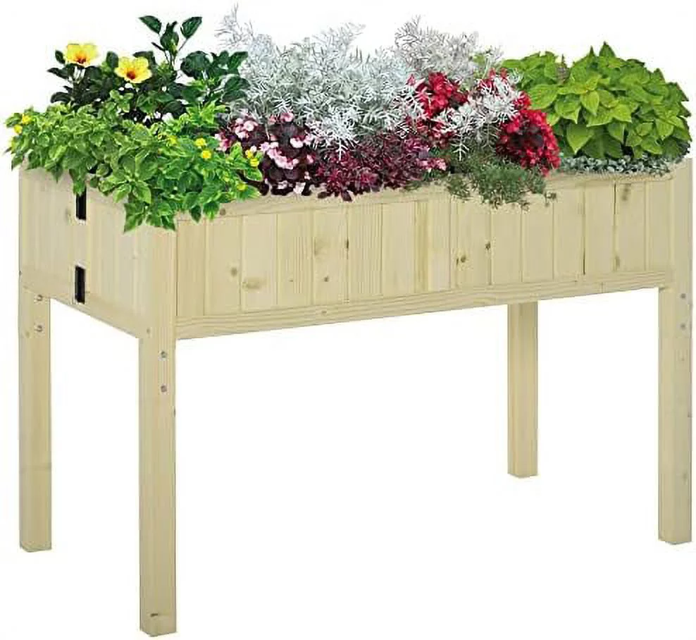 Raised Garden Bed Elevated Wooden Planter Box With Space-Saving Folding Design, Drainage Holes, & Inner Liner For Vegetable Fruit Herb Grow