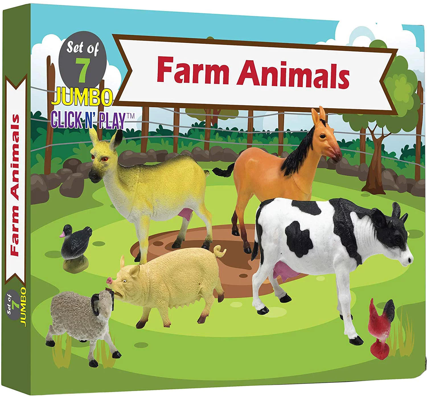 Click N' Play Realistically Designed Jumbo Farm Animals Action Figure Set, 7 Pieces