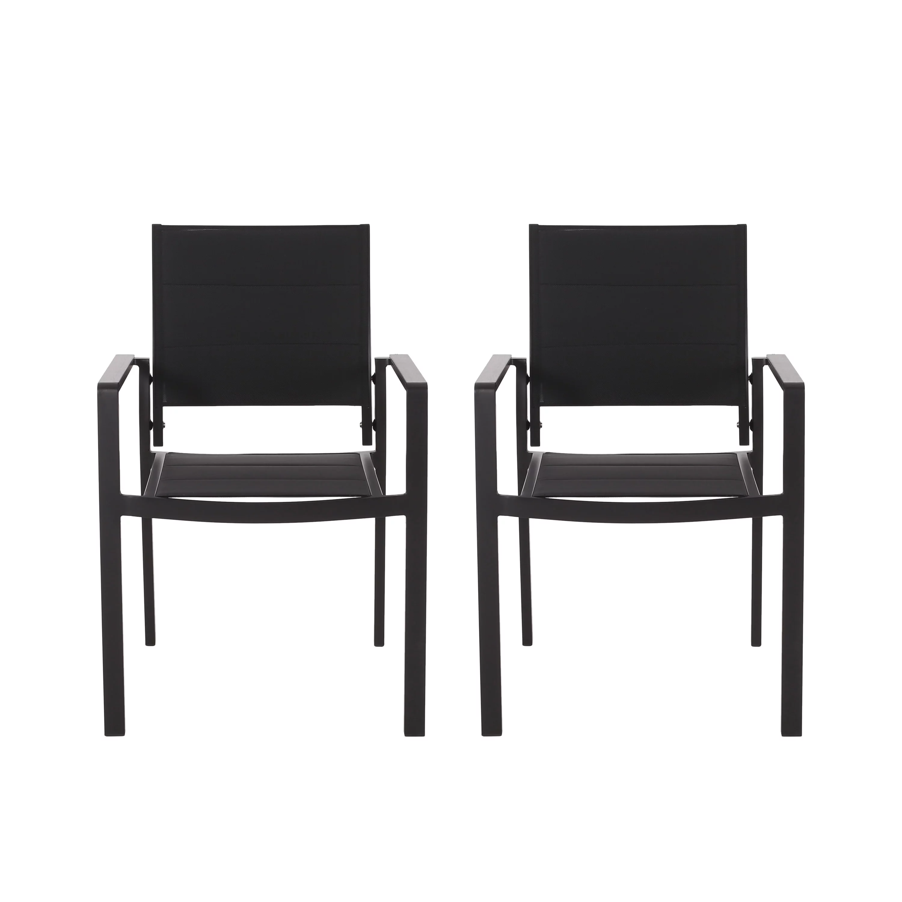 GDF Studio Curtisian Outdoor Mesh and Aluminum Dining Chairs, Black, Set of 2