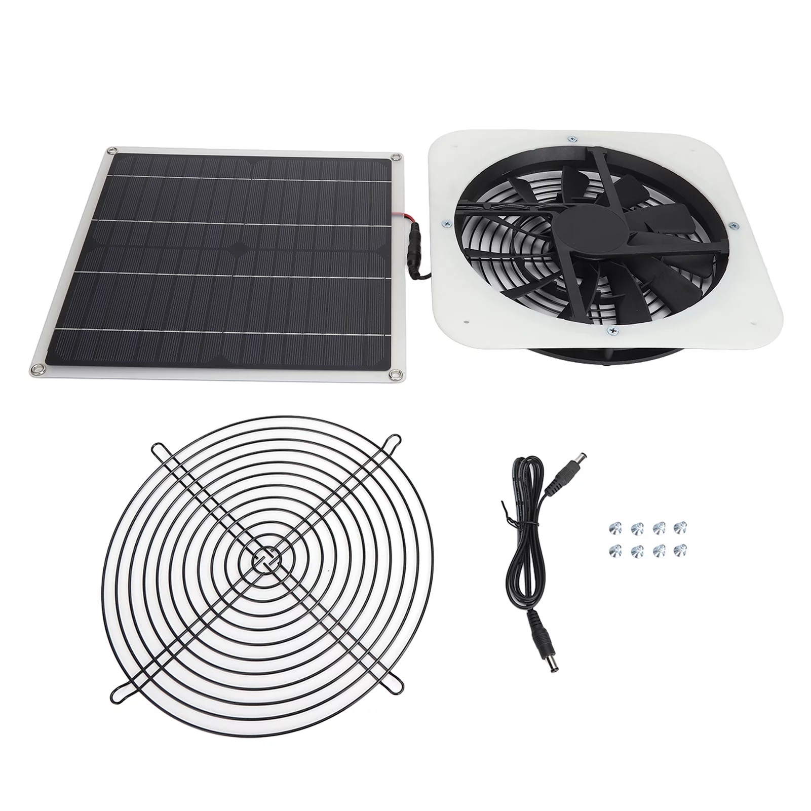 Solar Panel Fan Kit, 100W Solar Powered Solar Exhaust Fan Panel with 10 Inch Round Fan for Greenhouse Shed Chicken Coop(White)