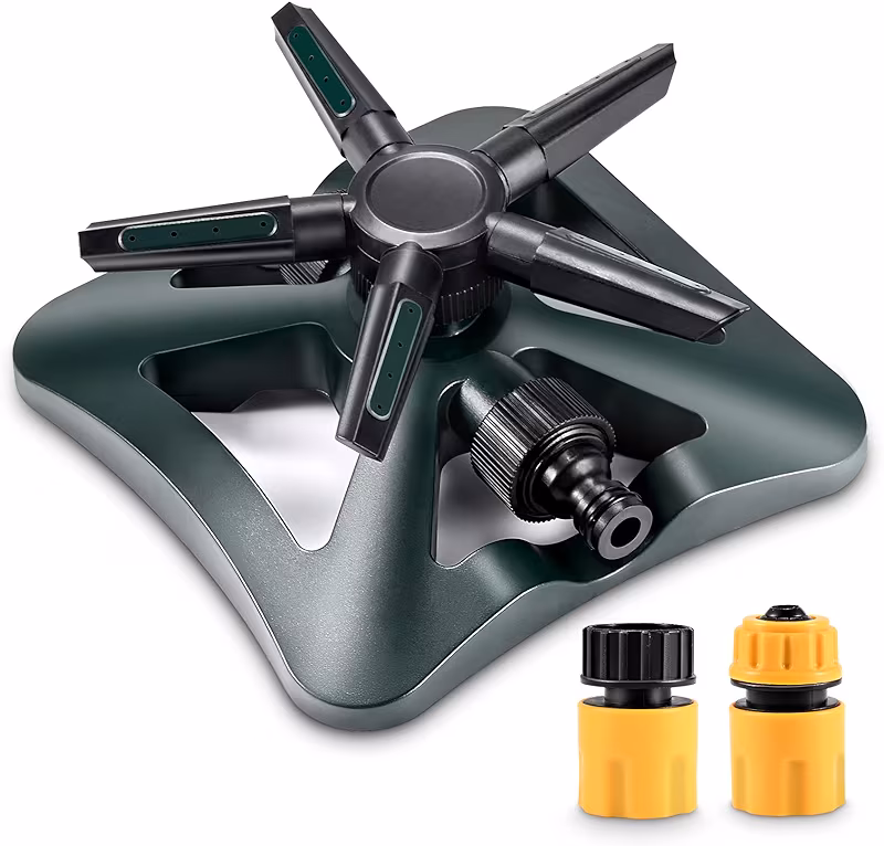 Garden Sprinkler, Automatic Lawn Water Sprinkler 360 Degree 5 Arm Rotating Sprinkler System, Leak Free Design, Hose Easy to Connect