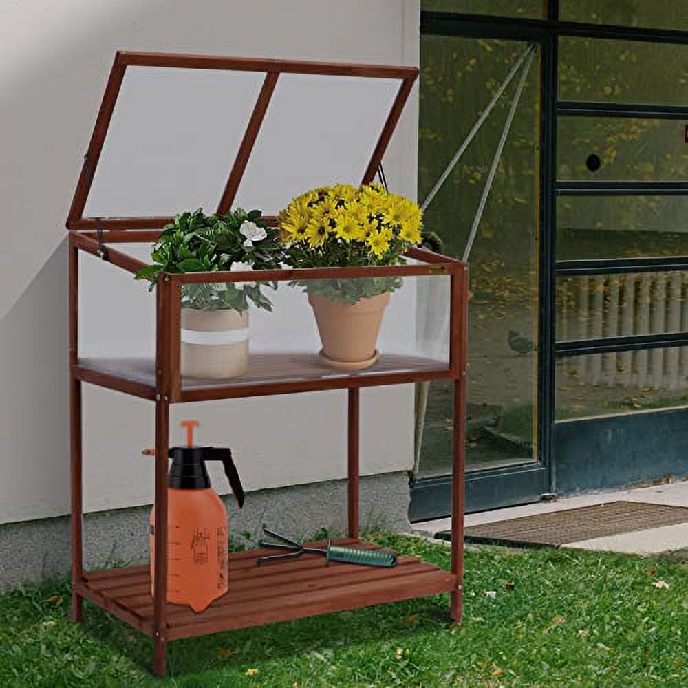 Wooden Greenhouse with Shelf Poratble Cold Frame for Home Decor Patio Balcony Garden Backyard Farmhouse Flower